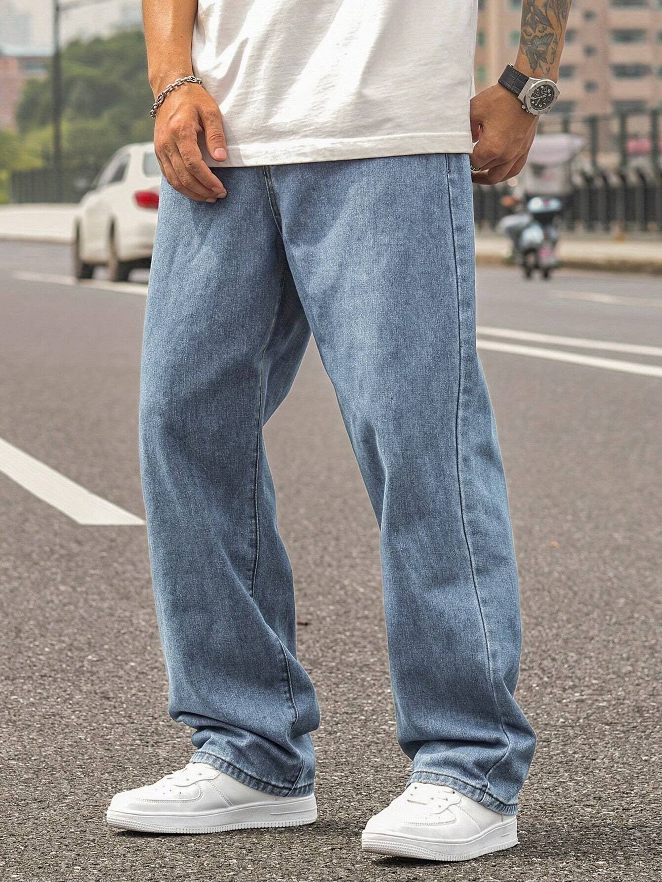 M Q Denim Men’s Regular Fit Cotton Jeans | Ice Blue | Mid Rise | Soft & Durable Denim | Casual Daily Wear