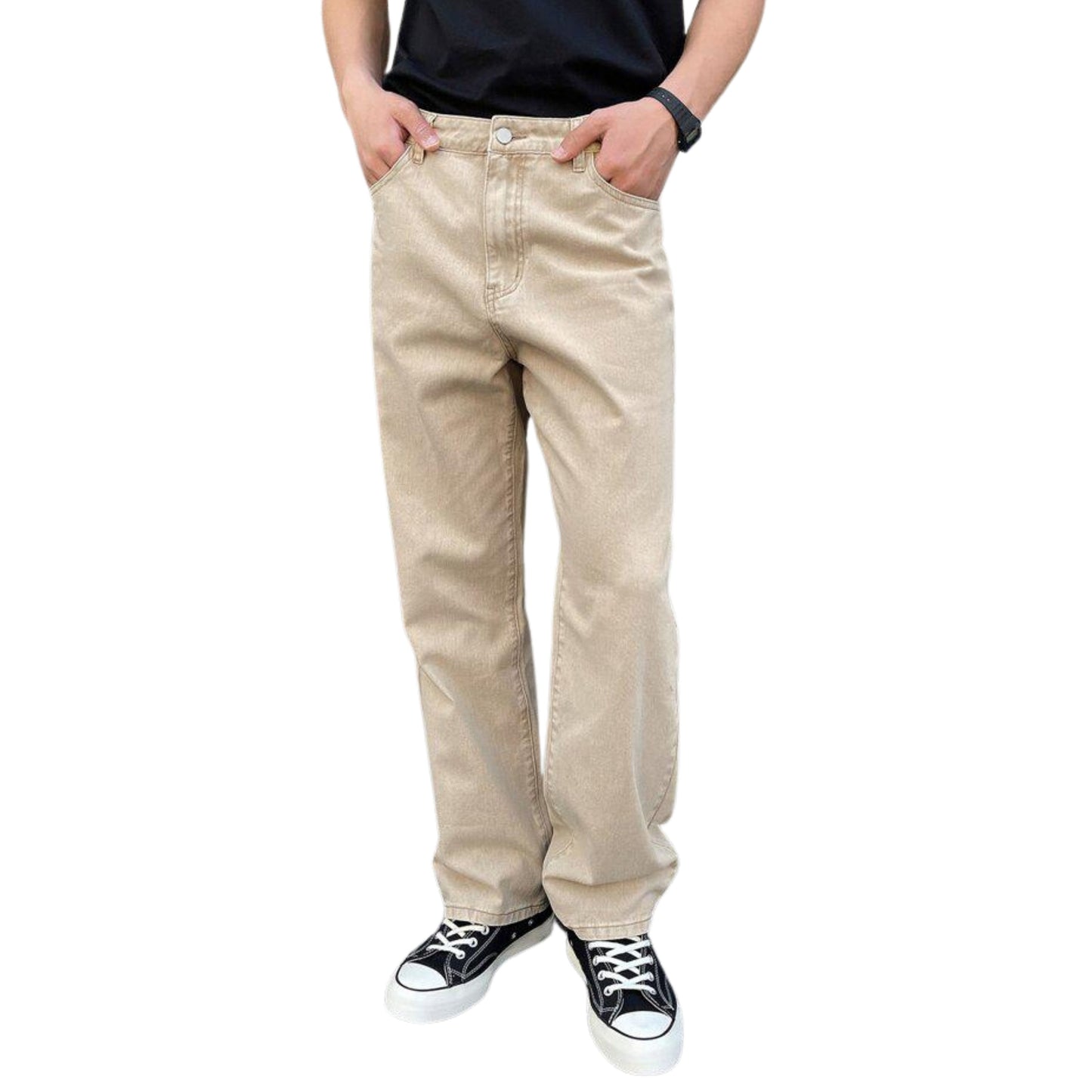 MQ Denim Men's Beige Straight Fit Stylish Non Stretch Mid Rise Pure Cotton Crafted with Premium Fabric Relaxed Jeans Available in Variety of Colour
