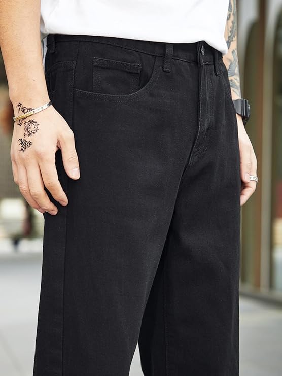 M Q Jeans Men's Regular Fit 100% Black Cotton Jeans | Soft, Durable Denim | Mid Rise Casual Stylish Comfort Wear for Daily Use