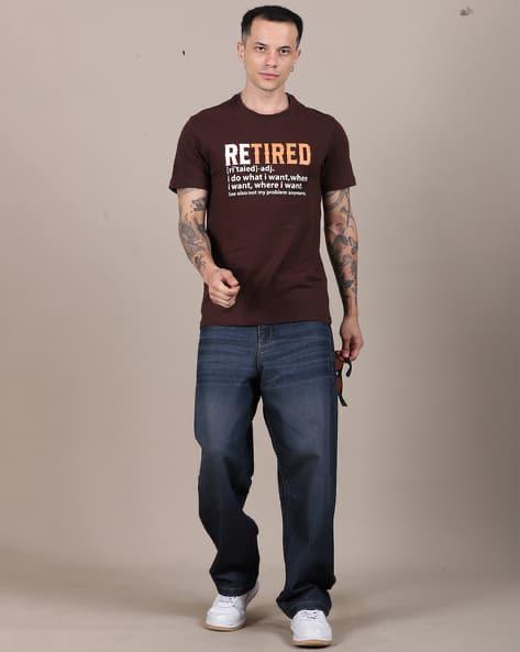 M Q Men’s Straight Fit Loose Jeans | Mid Wash Whisker Spray Denim | Comfortable Heavy Cotton | Casual Wear | Dark Blue