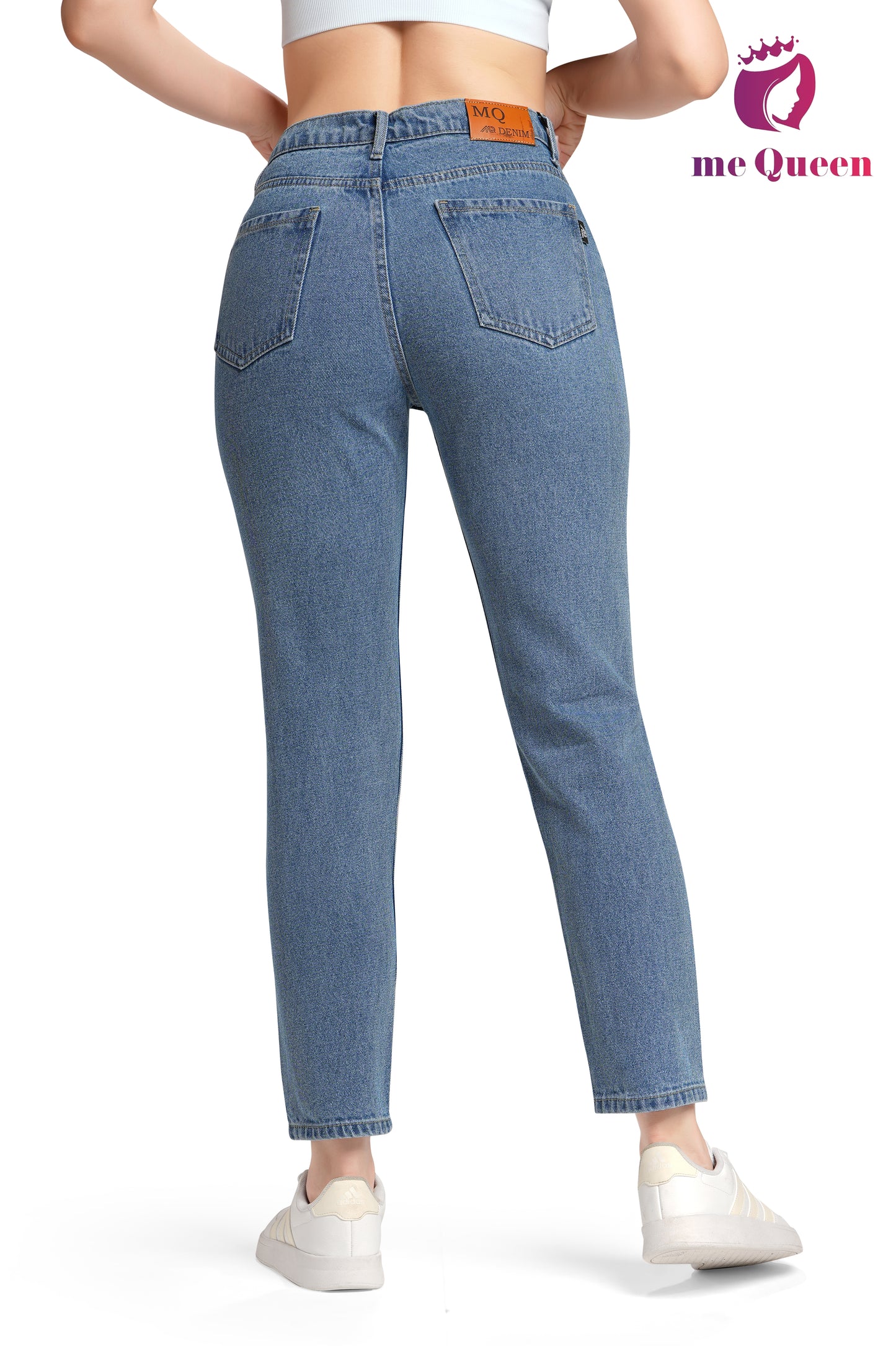 MeQueen Women's Steel Blue Fit Ripped Knee Jeans