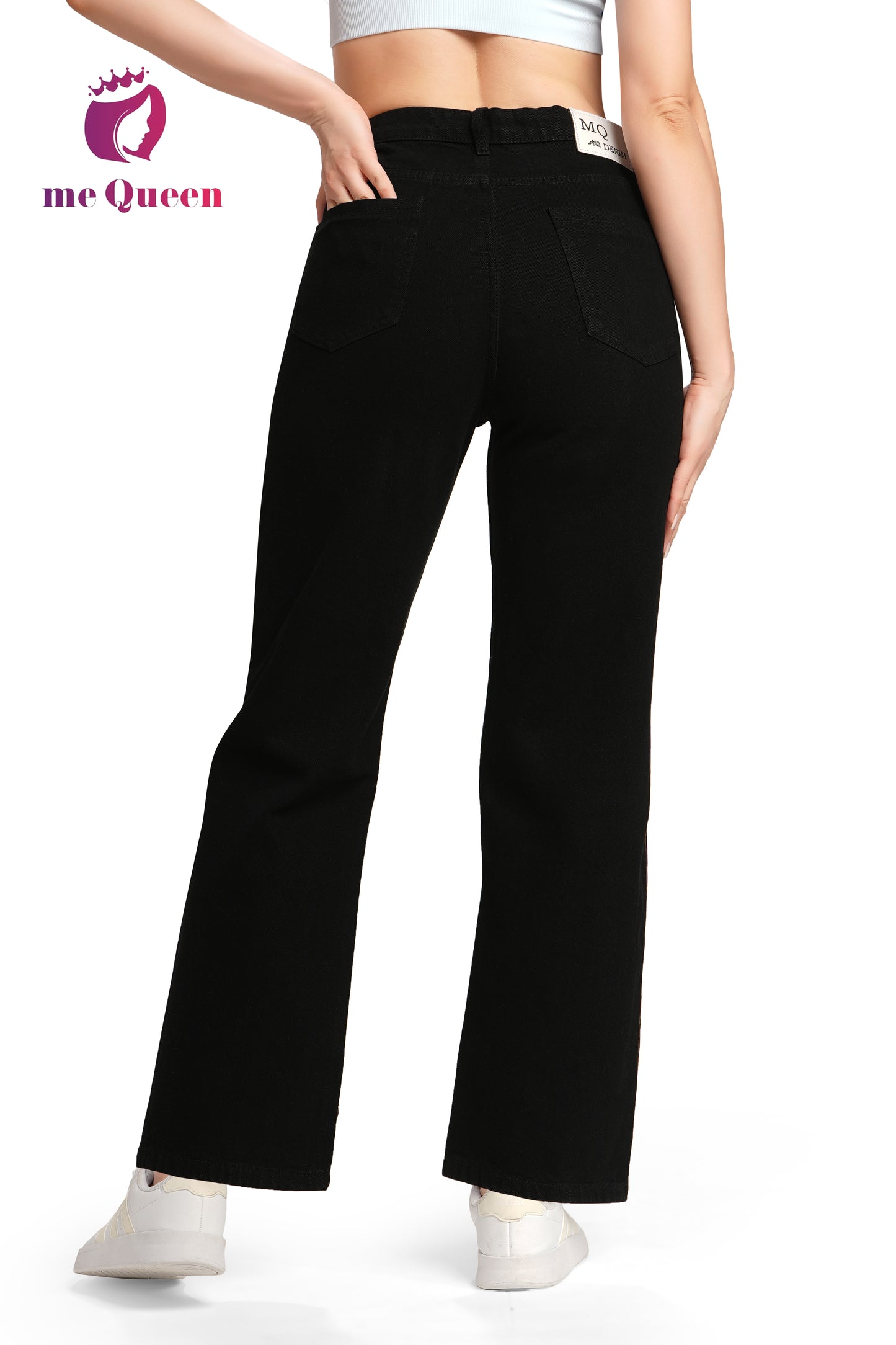 MeQueen Women's Black Loose Fit Denim Jeans