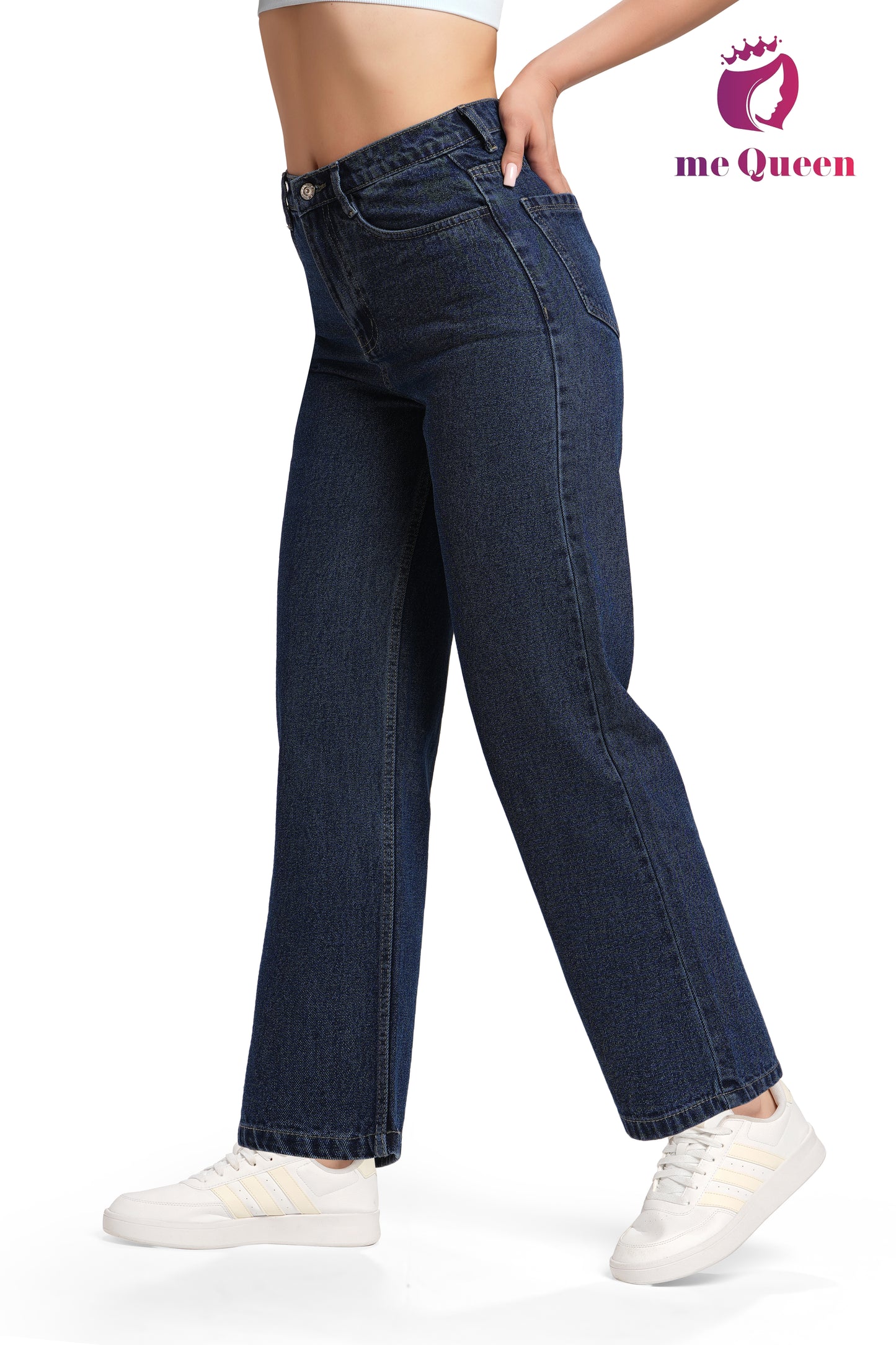 MeQueen Women's Charcoal Blue Loose Fit Denim Jeans