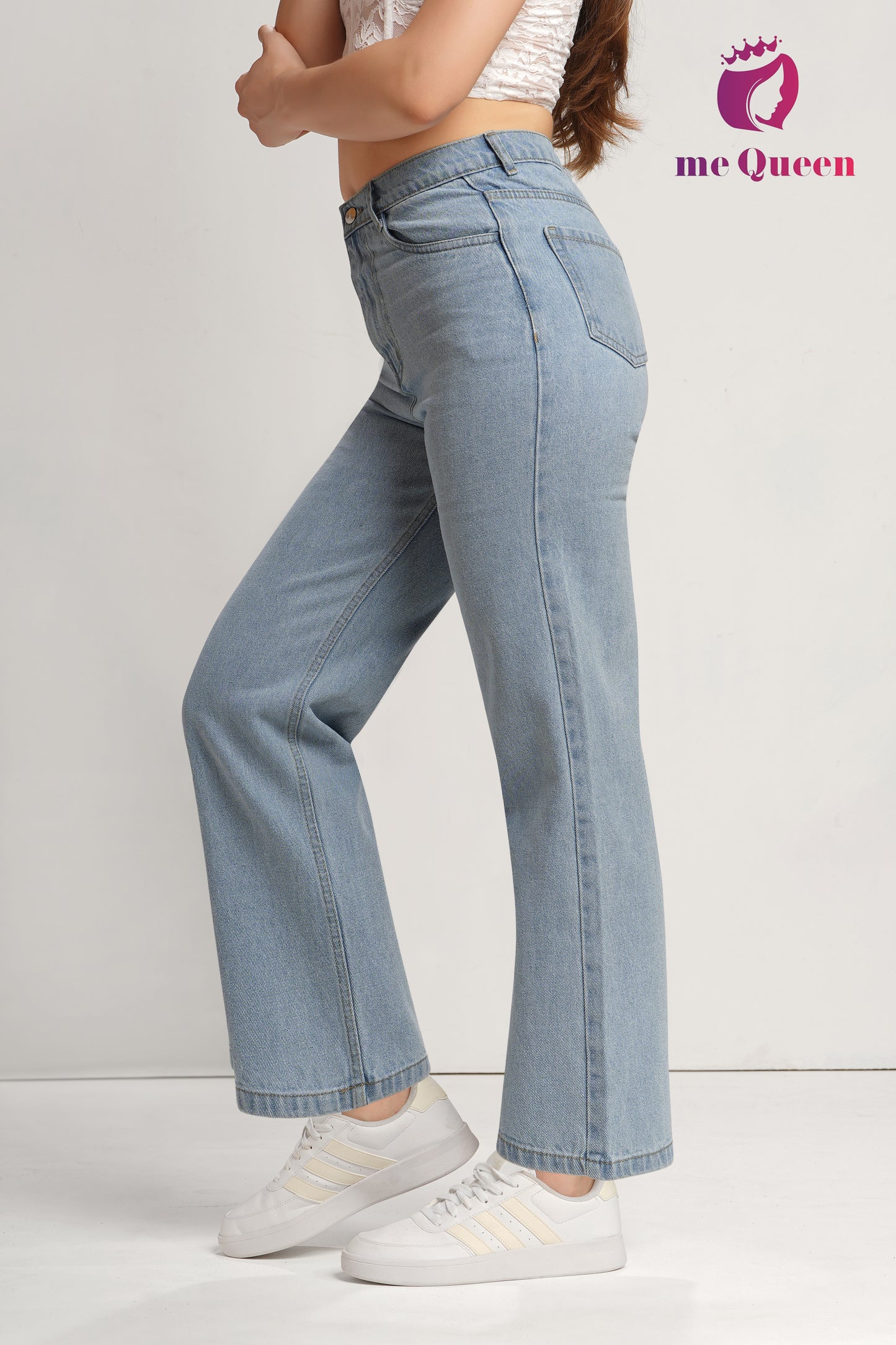 MeQueen Women's Shadow Blue Loose Fit Denim Jeans