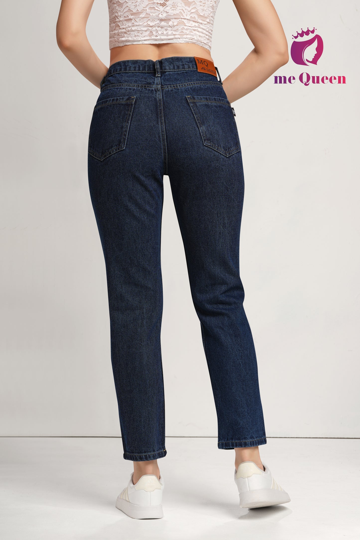 MeQueen Women's Dark Blue Fit Printed Denim Jeans