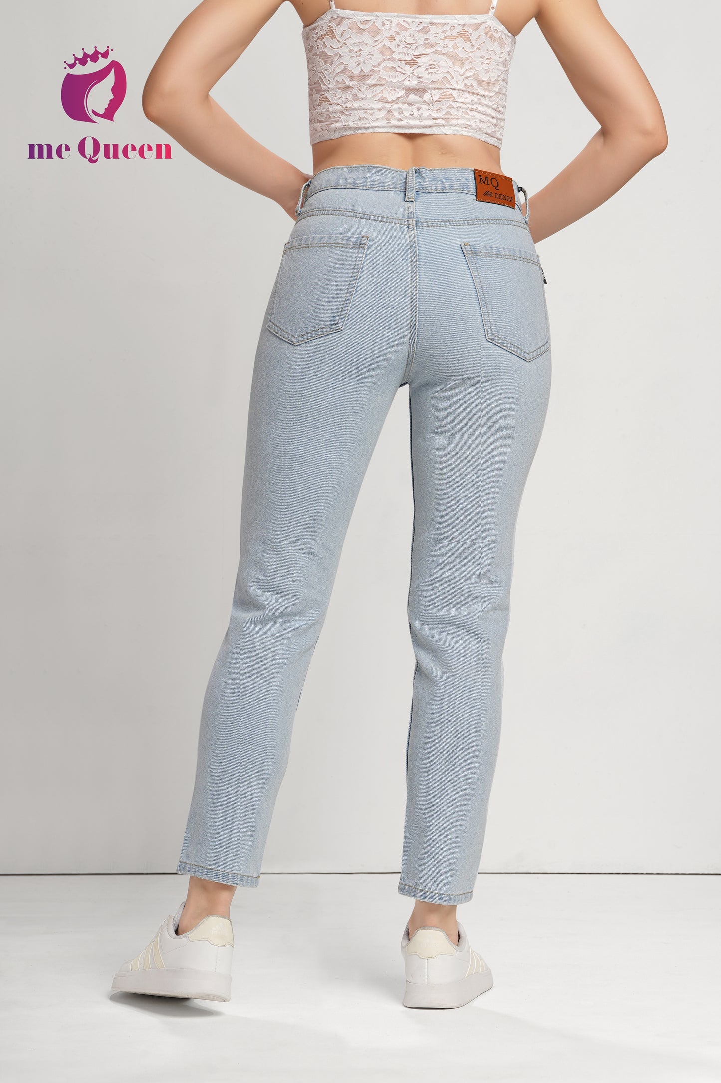 MeQueen Women's Sky Blue Fit Printed Denim Jeans