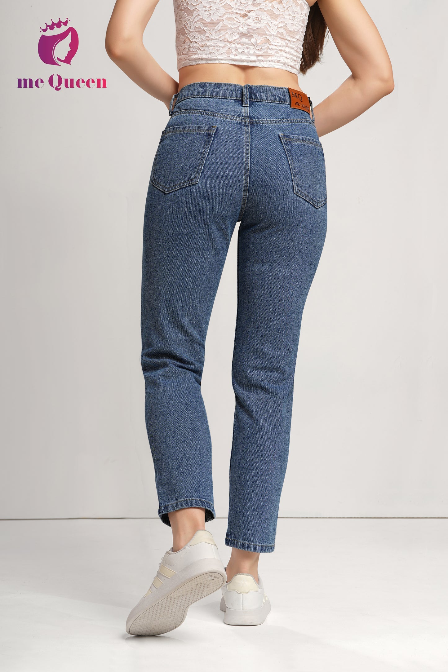 MeQueen Women's Charcoal Blue Fit Printed Denim Jeans