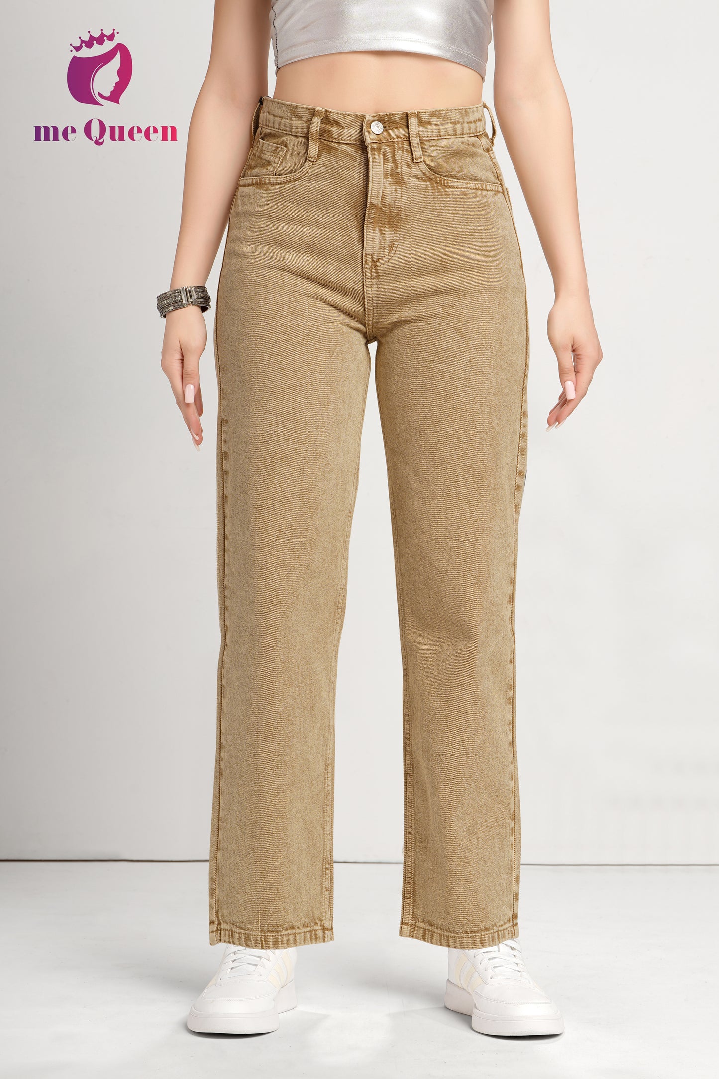 MeQueen Women's Tan Loose Fit Denim Jeans