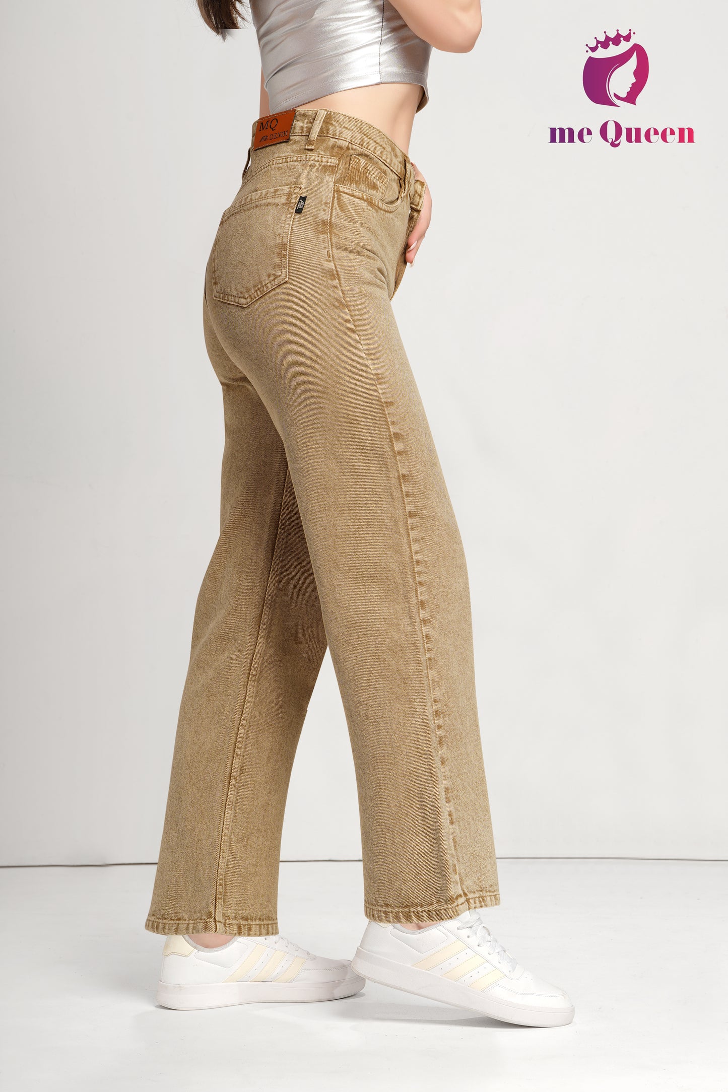 MeQueen Women's Tan Loose Fit Denim Jeans