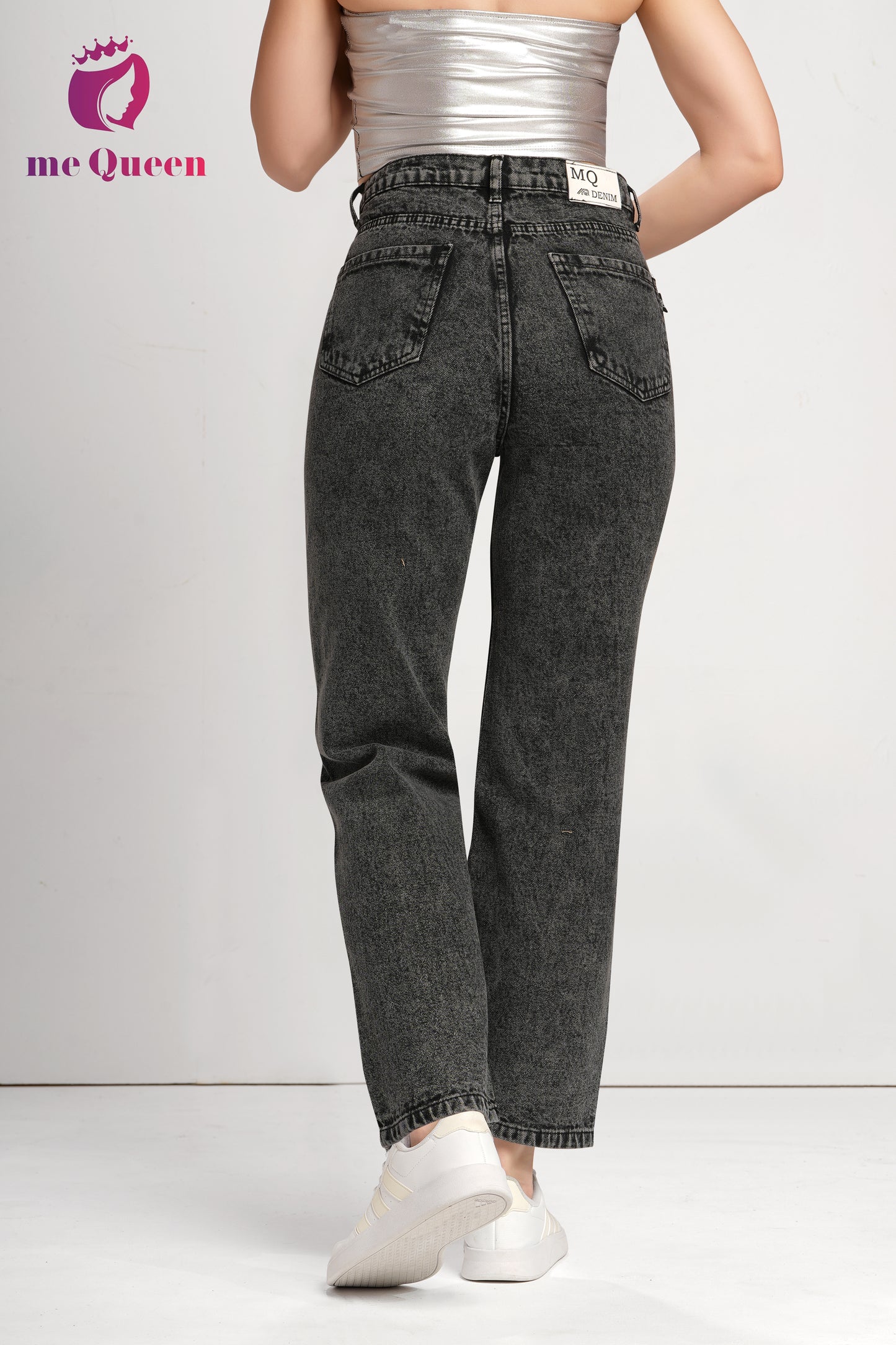 MeQueen Women's Charcoal Gray Loose Fit Denim Jeans