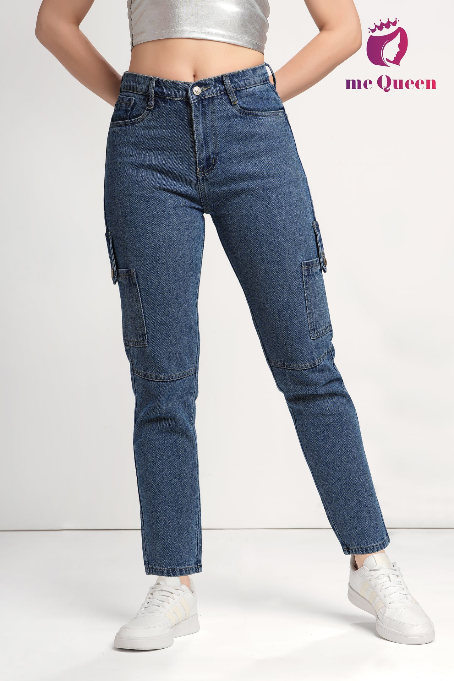 MeQueen Women's Police Blue Fit Denim Jeans with 2 flap pockets