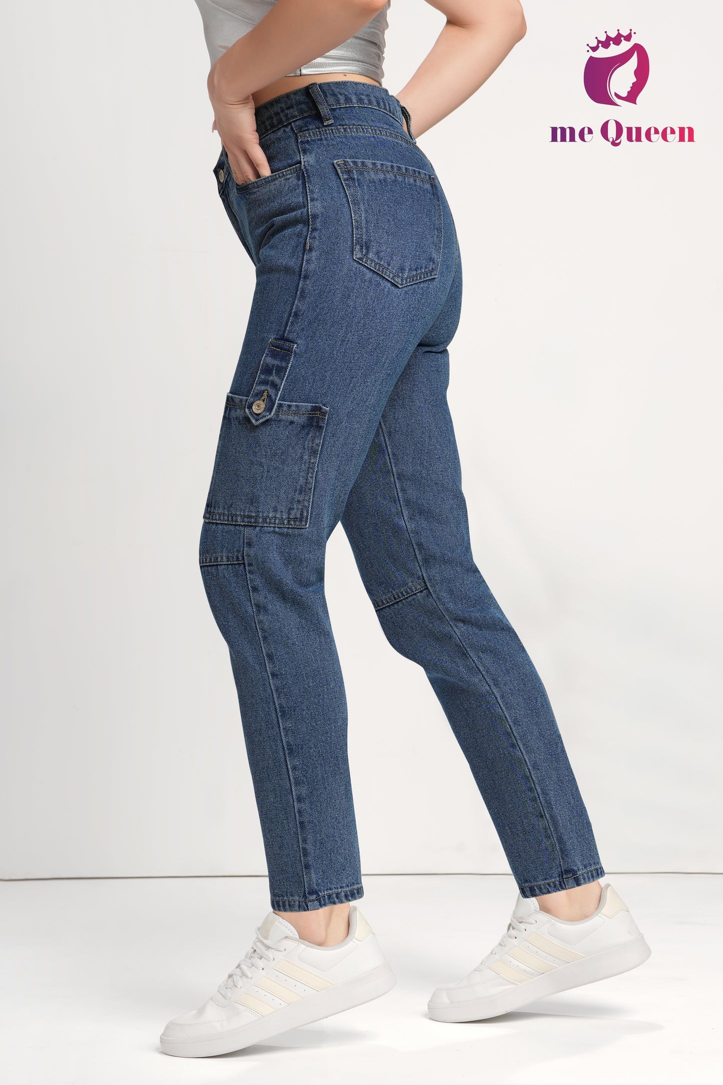 MeQueen Women's Police Blue Fit Denim Jeans with 2 flap pockets