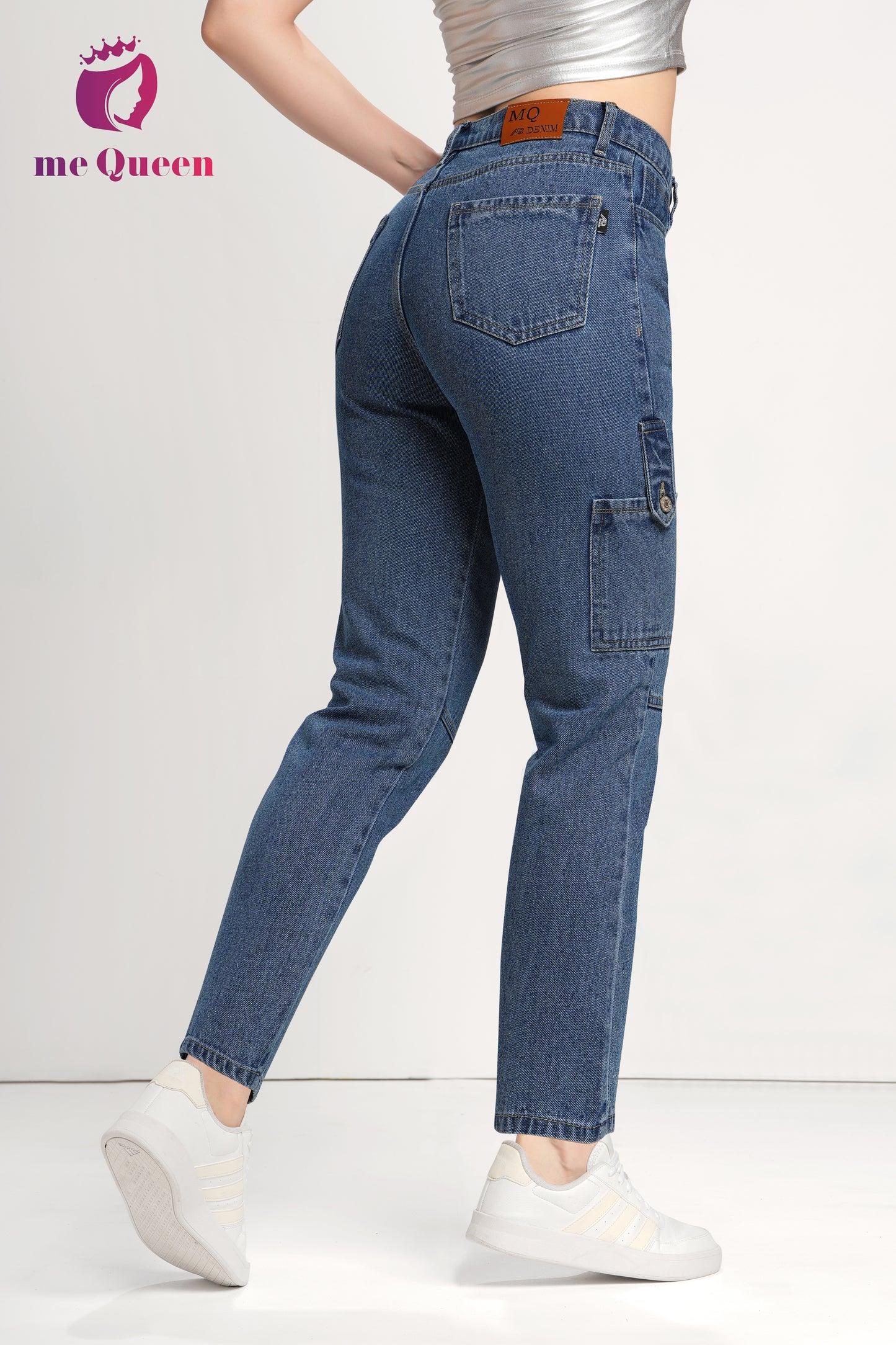MeQueen Women's Police Blue Fit Denim Jeans with 2 flap pockets