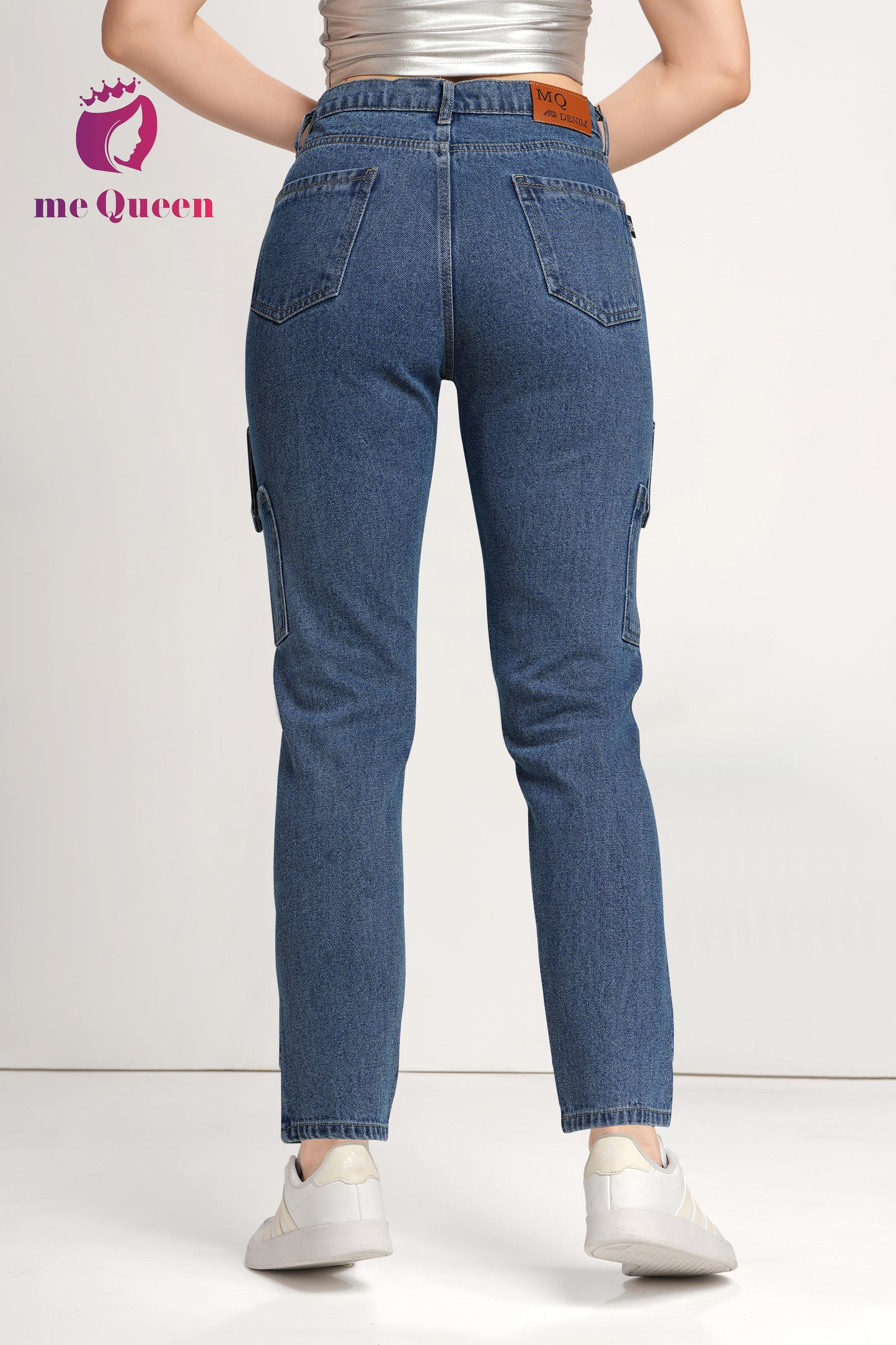 MeQueen Women's Police Blue Fit Denim Jeans with 2 flap pockets