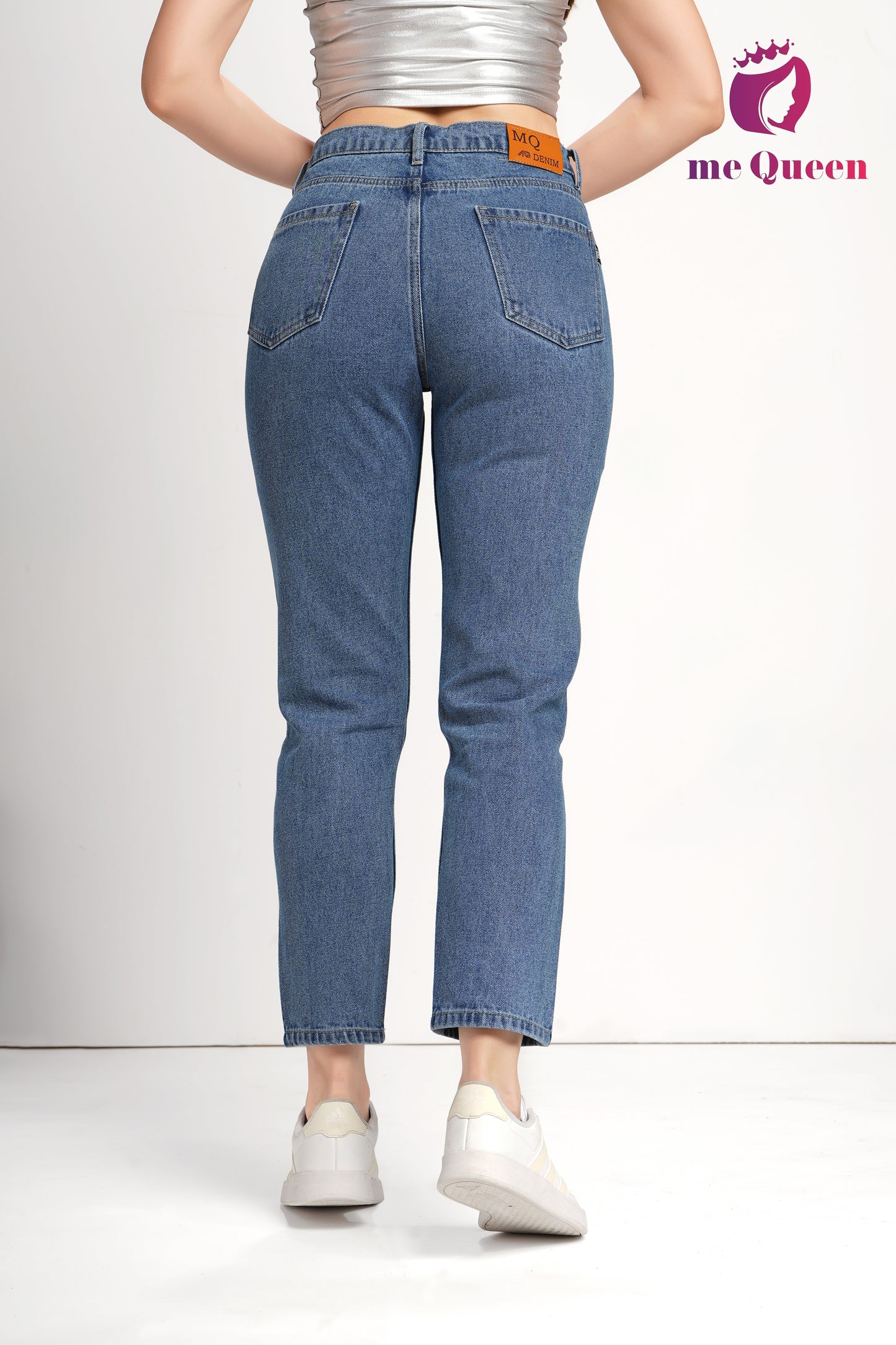 MeQueen Women's Police Blue Fit Ripped Distrssed Denim Jeans