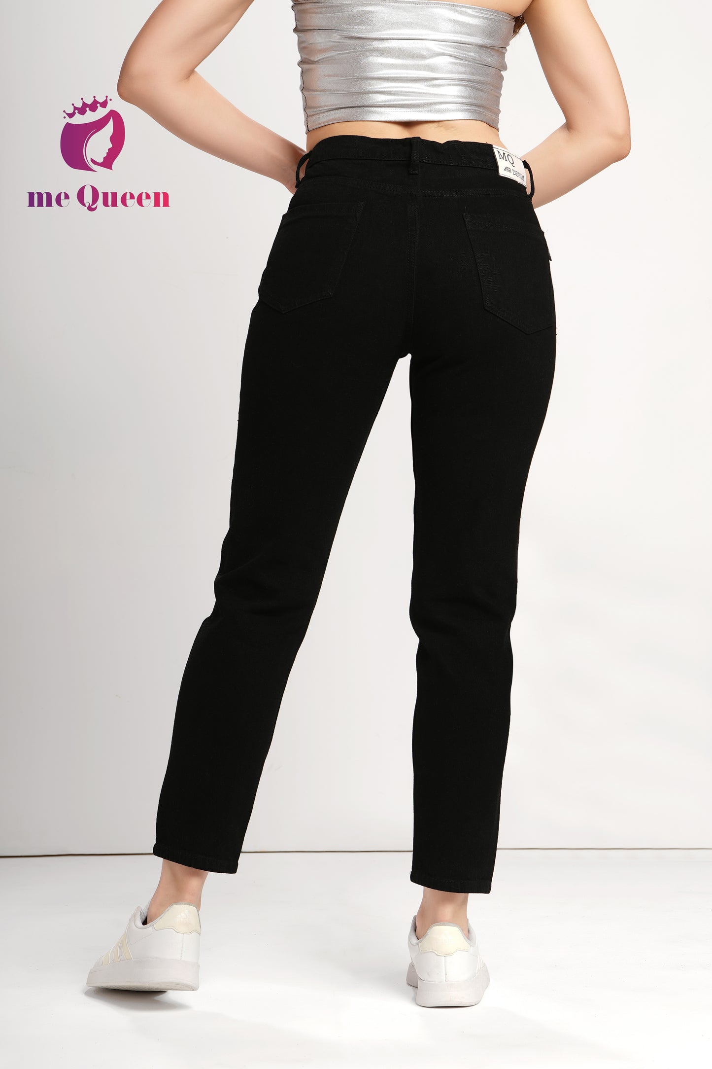 MeQueen Women's Black Fit Ripped Distrssed Denim Jeans