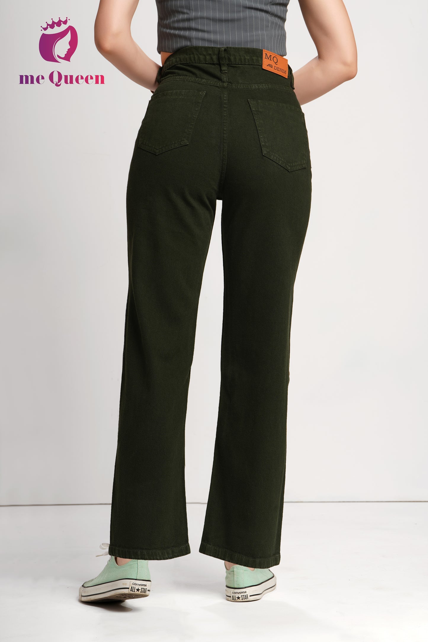 MeQueen Women's Dark Olive Loose Fit Denim Jeans