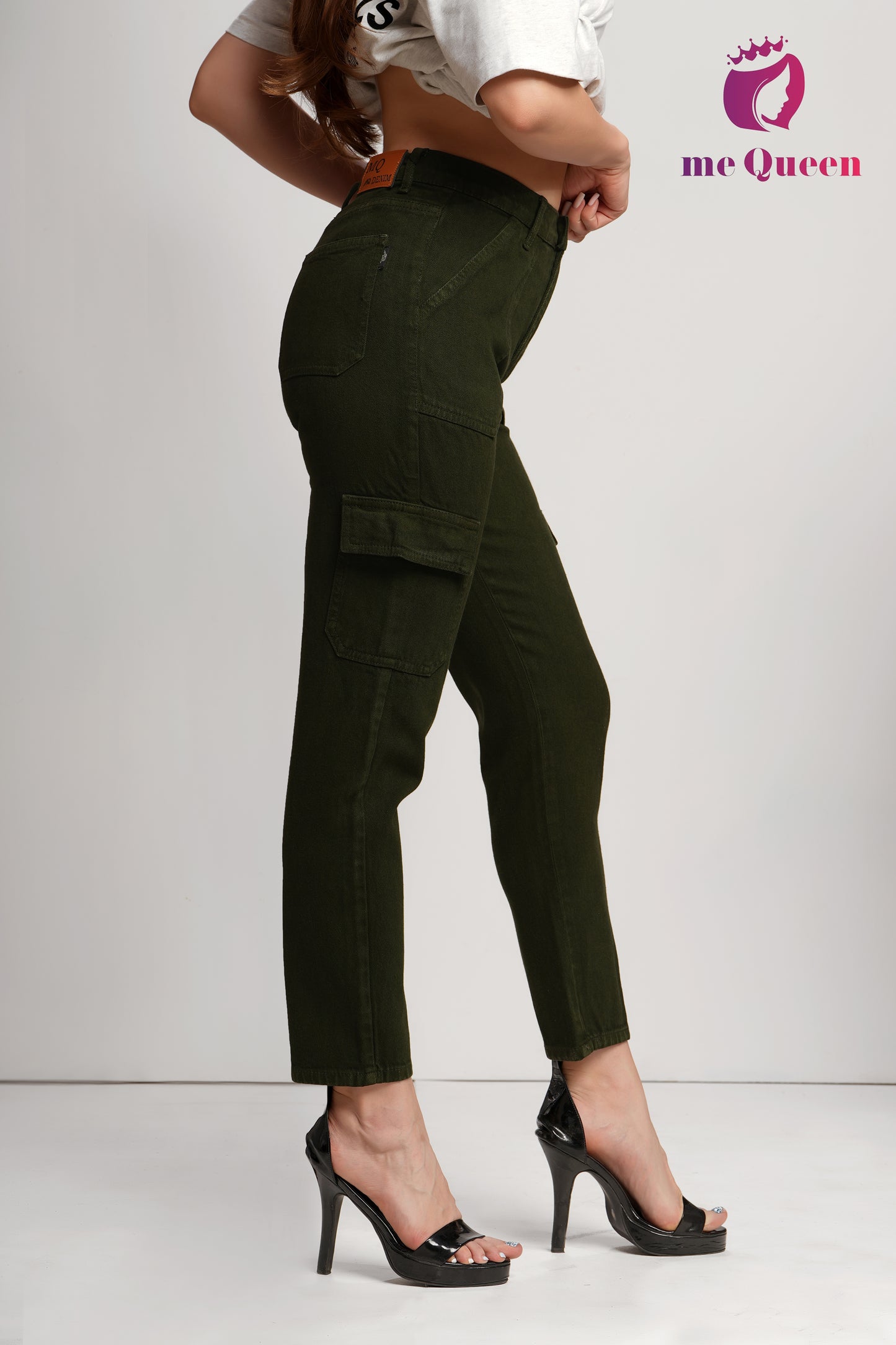 MeQueen Women's Dark Olive Green Fit Denim Jeans with Handy Pockets