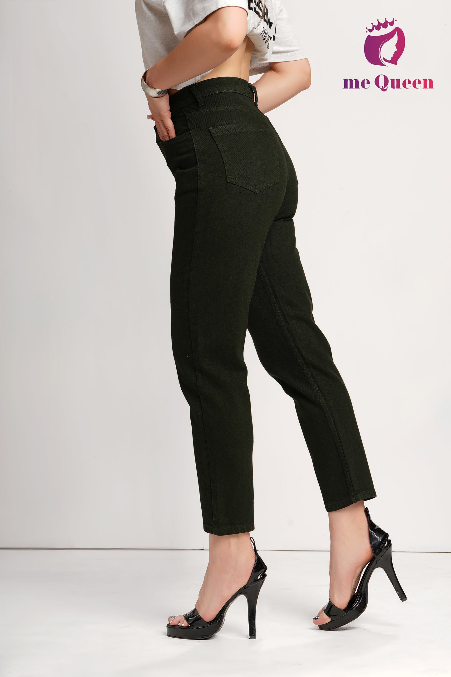 MeQueen Women's Deep Olive Fit Denim Jeans