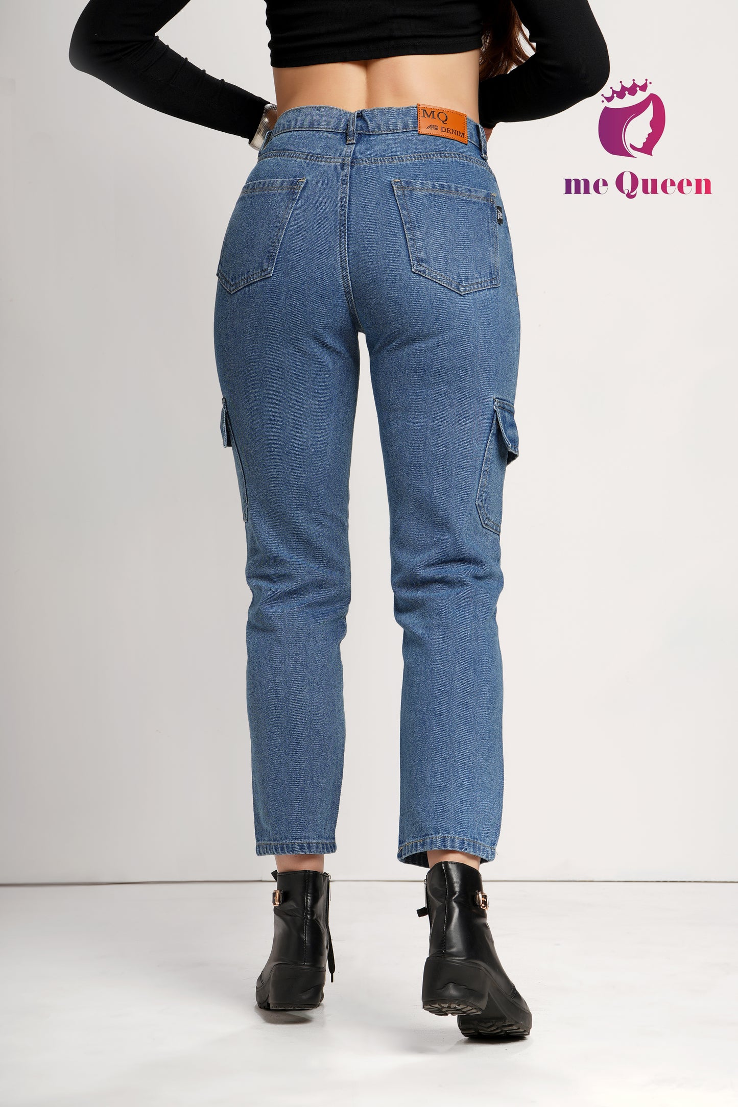 MeQueen Women's Steel Blue Fit Denim Jeans with 2 Flap Pockets
