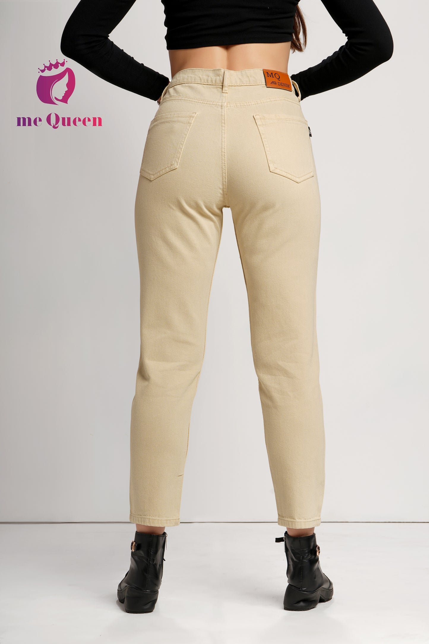 MeQueen Women's Beige Fit Denim Jeans