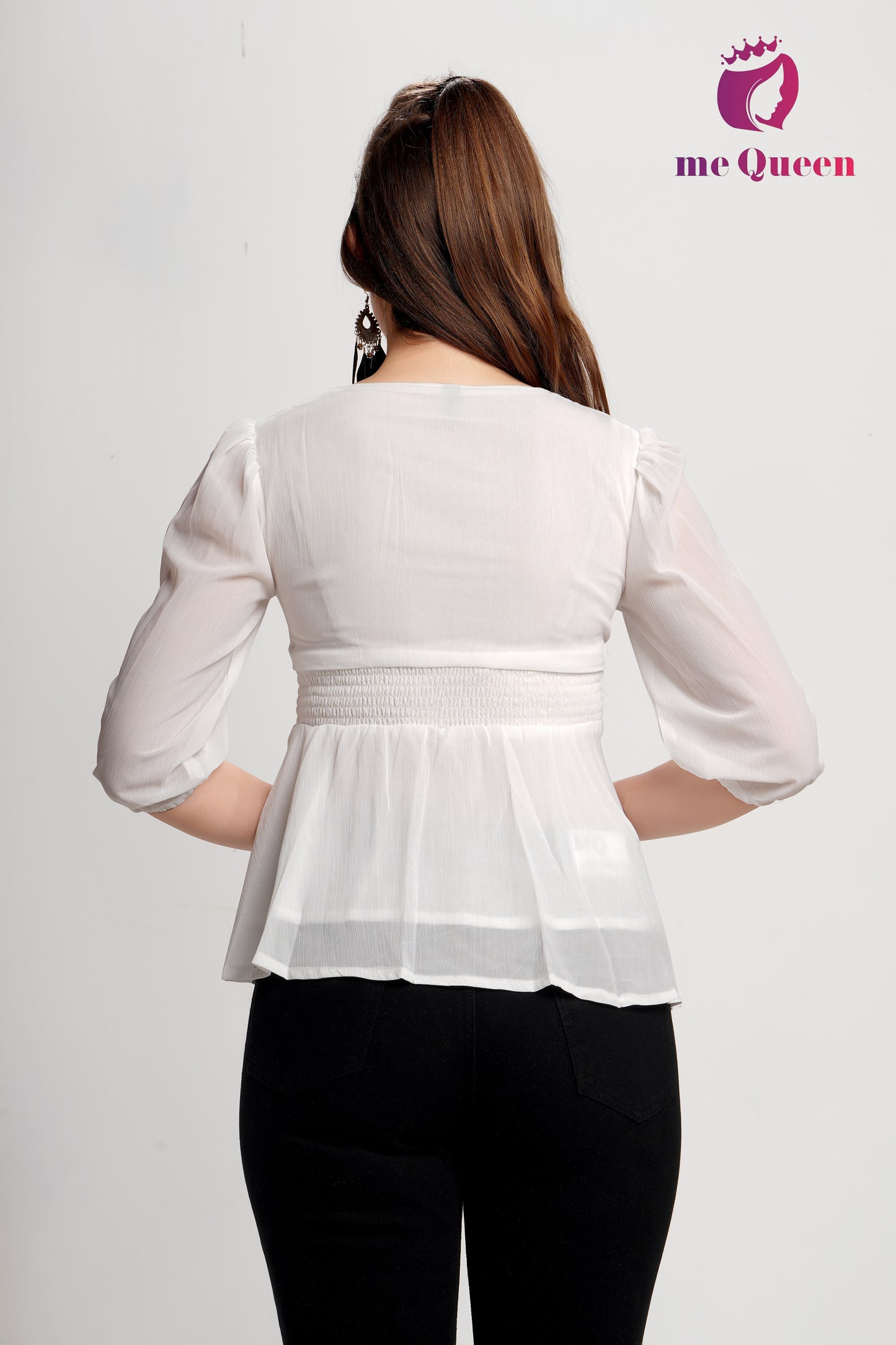MeQueen's White Belt Style Peplum Top with buckle