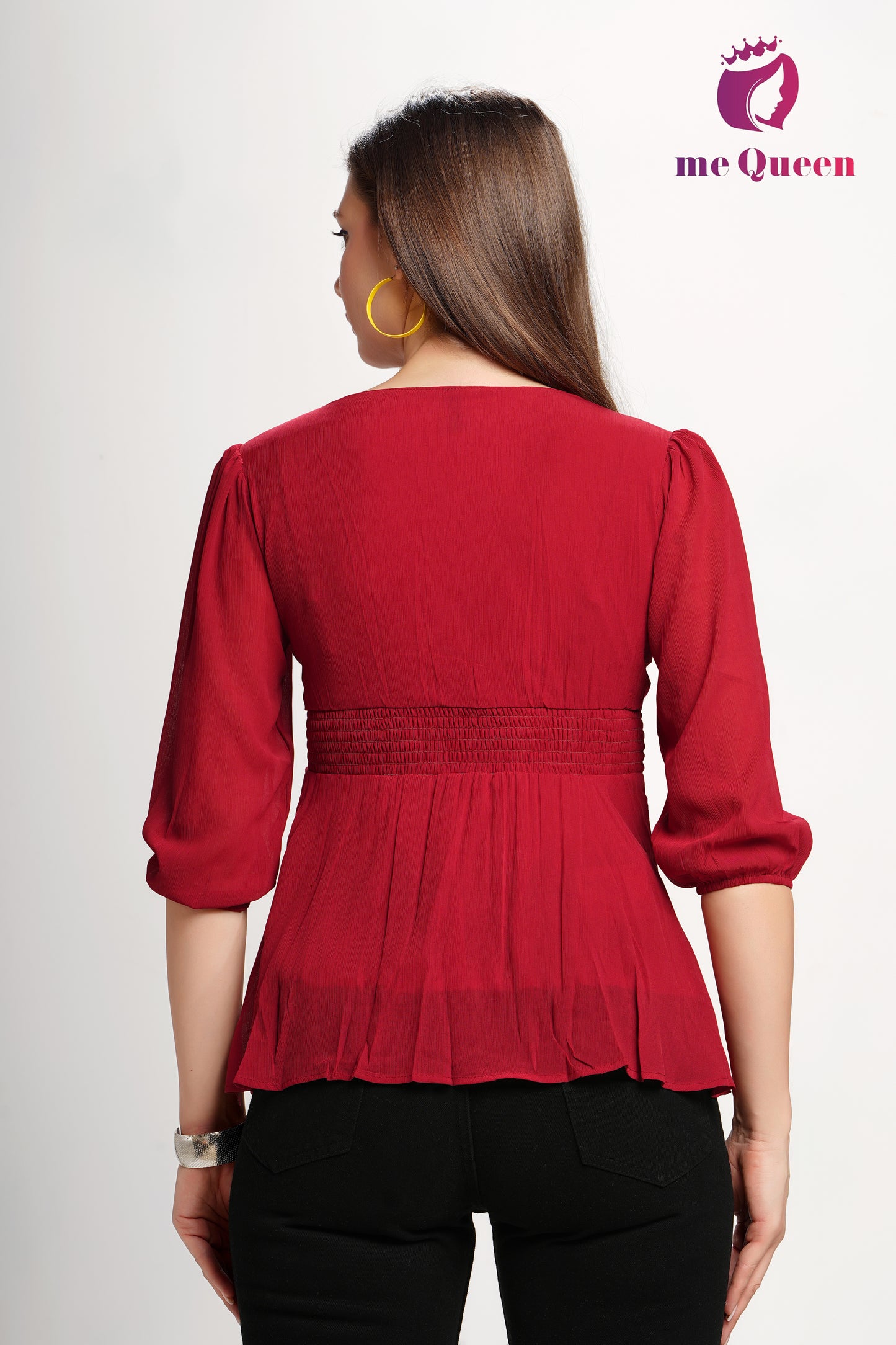 MeQueen's Red Belt Style Peplum Top with buckle