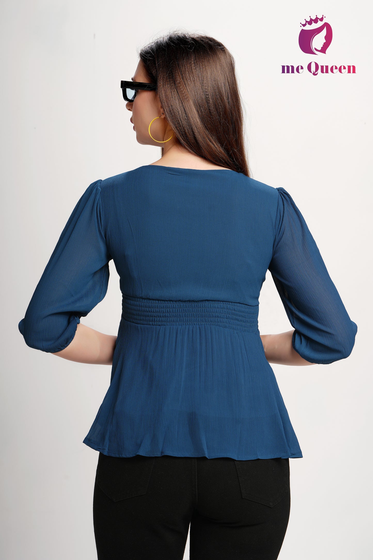 MeQueen's Blue Belt Style Peplum Top with buckle