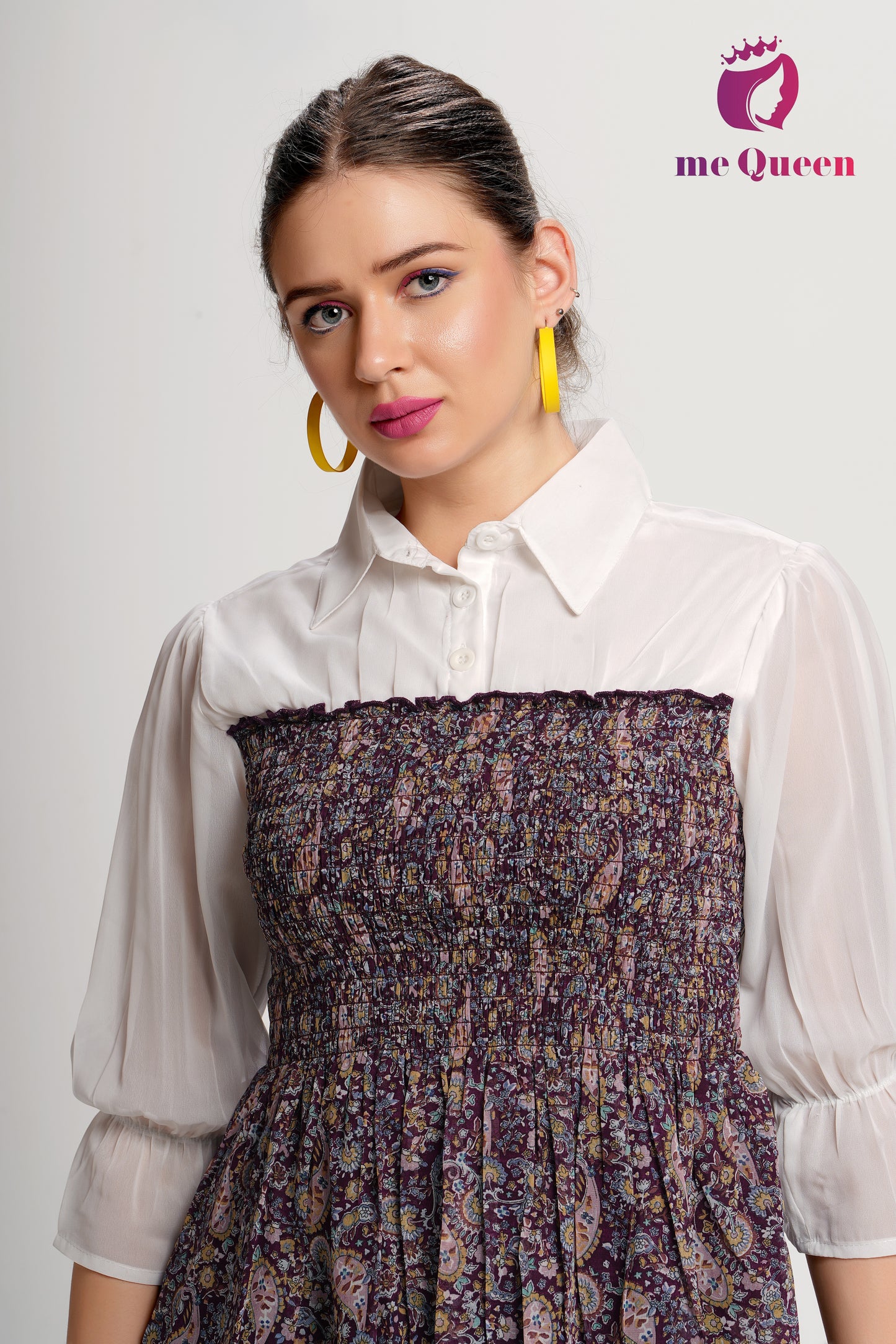 MeQueen's Dark Smoking Printed Top with White Collar