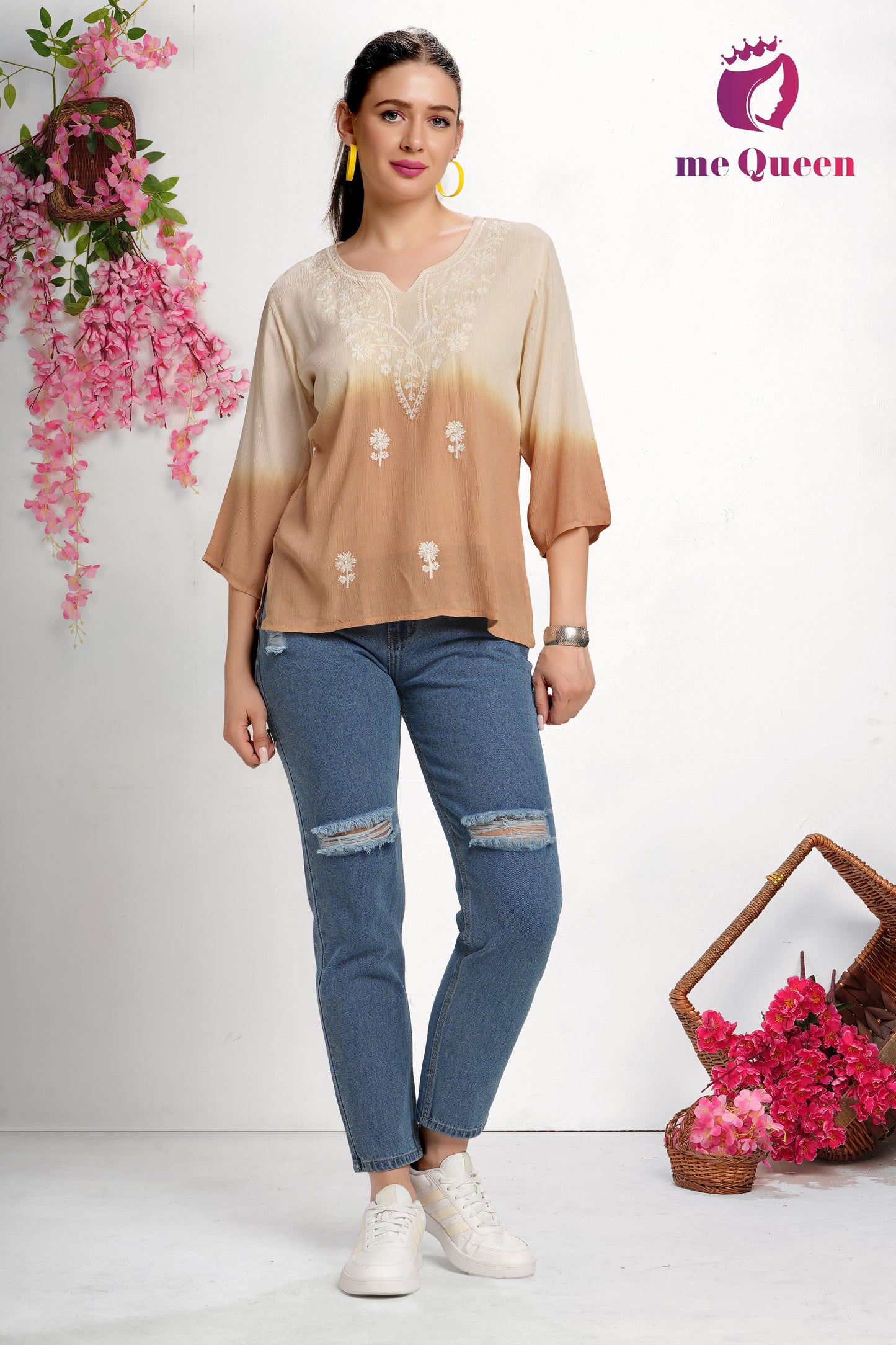 MeQueen's Ombre Top with Delicate Embroidery
