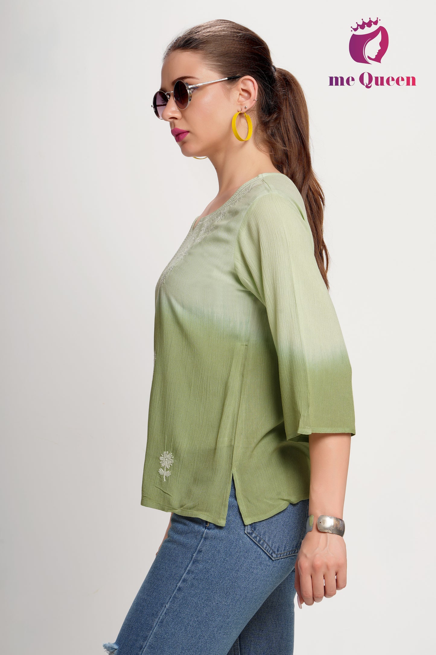 MeQueen's Olive Dab Green Ombre: A Touch of Delicate Embroidery