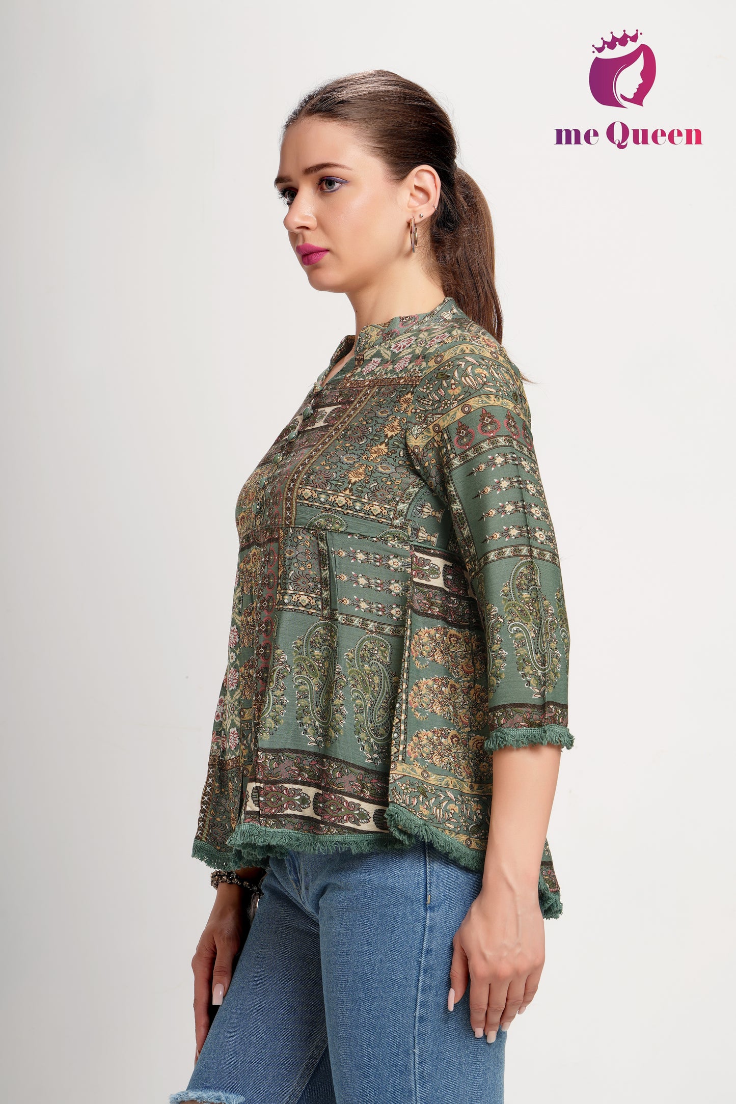 MeQueen Women Green Trendy Casual Printed Top