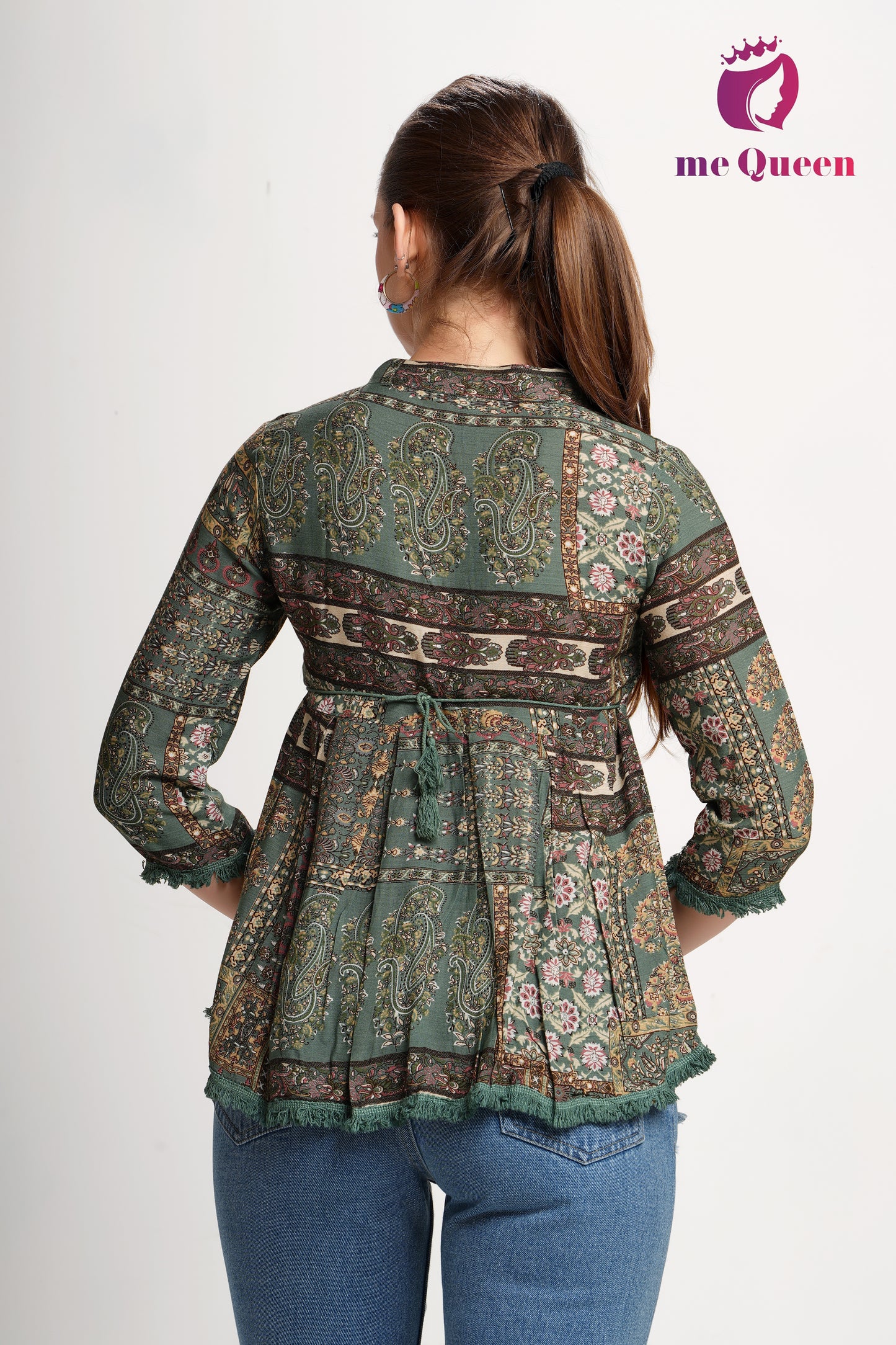 MeQueen Women Green Trendy Casual Printed Top