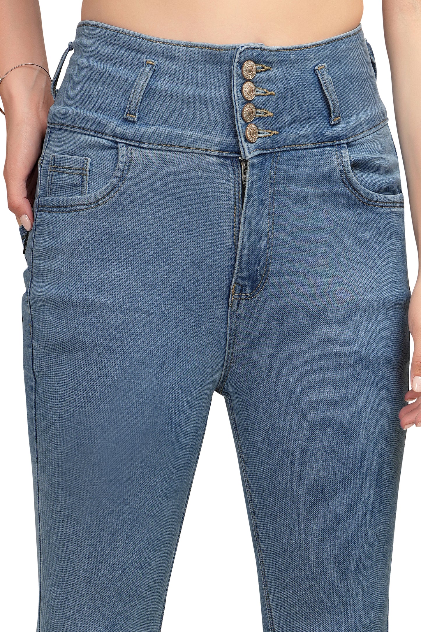 MeQueen Skinny Fit Women Blue Jeans With Four Fly Button