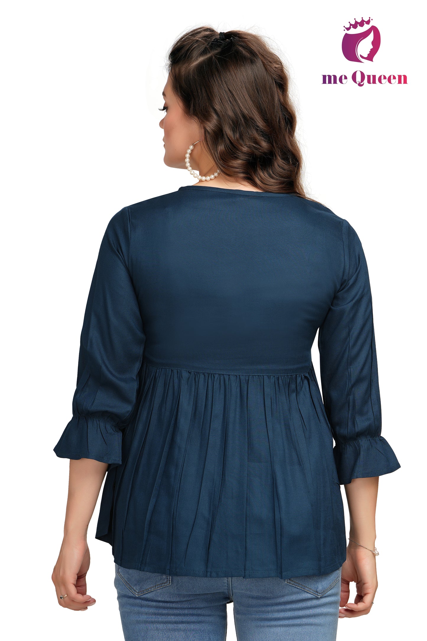 MeQueen Women's Navy Blue Color Top with Lace Work