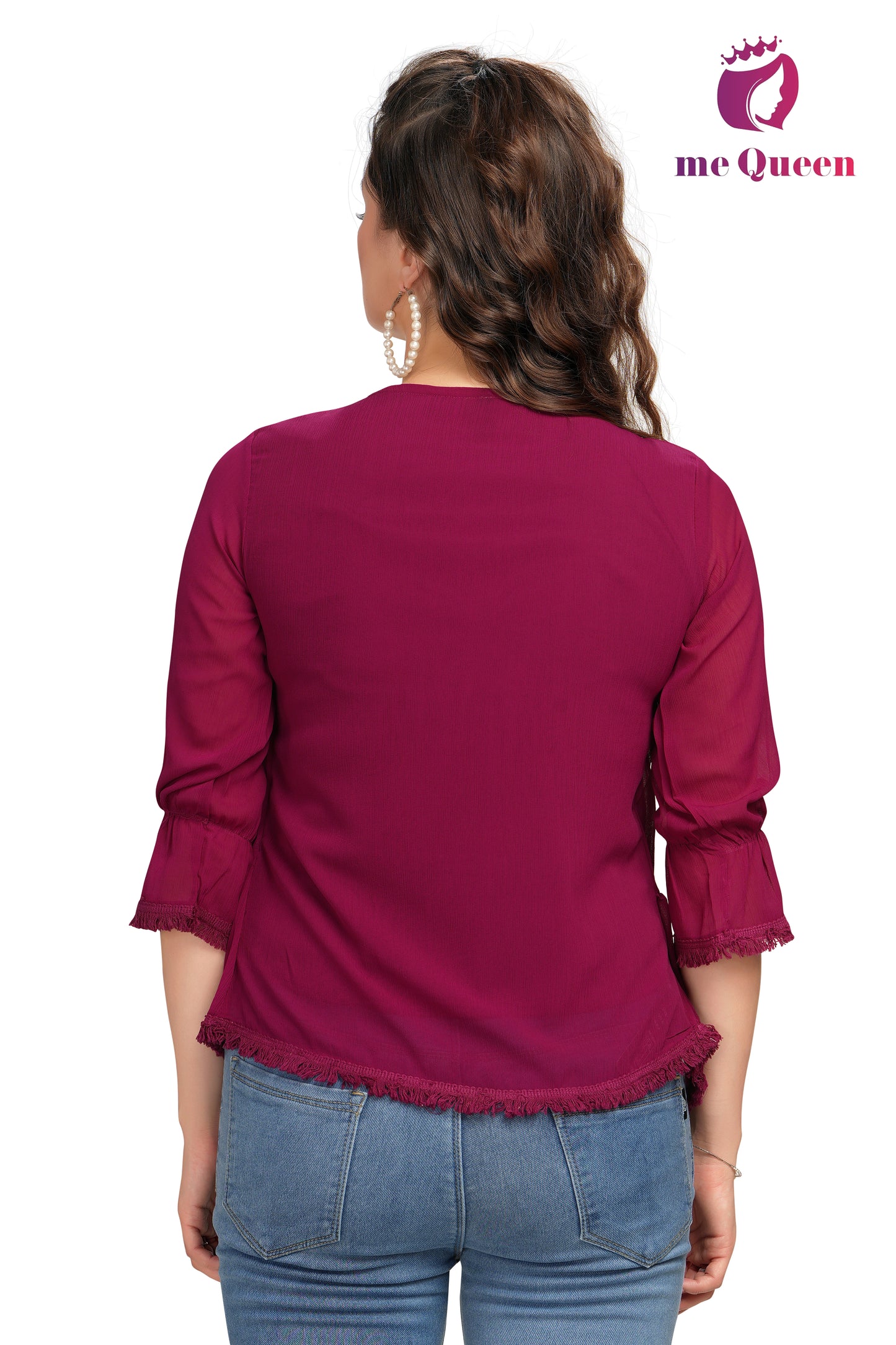 MeQueen Women's Embroidered Maroon Color Party Wear Top