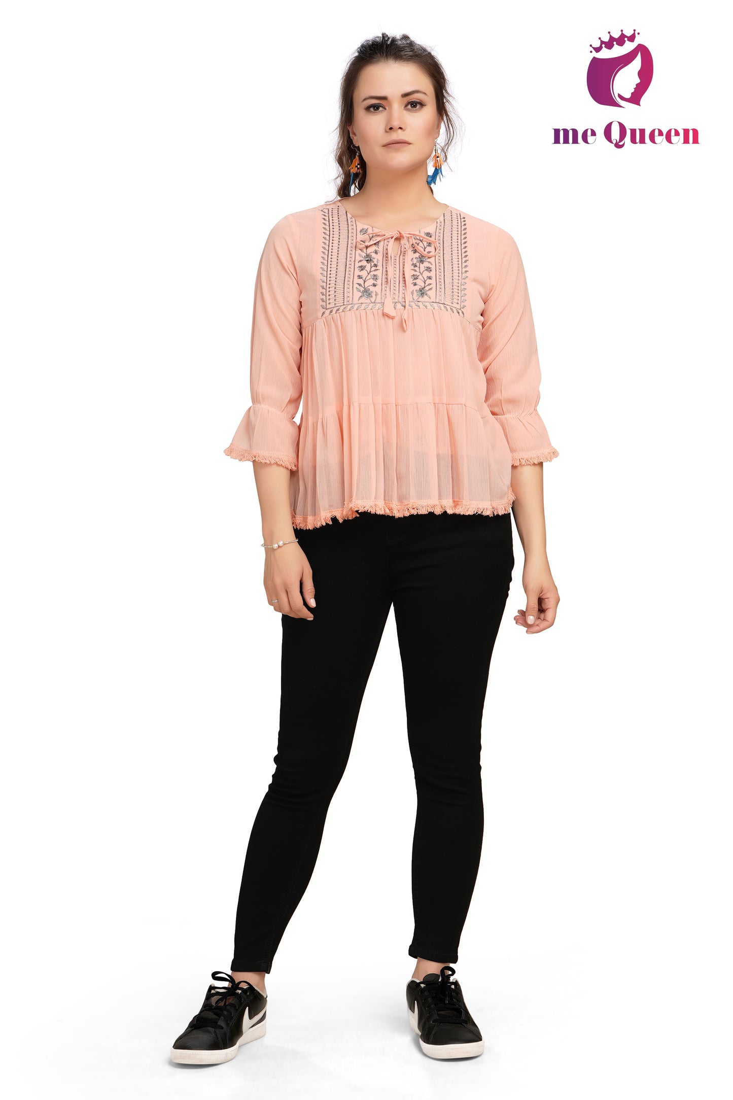 MeQueen Party Embroidered Women Pink Top