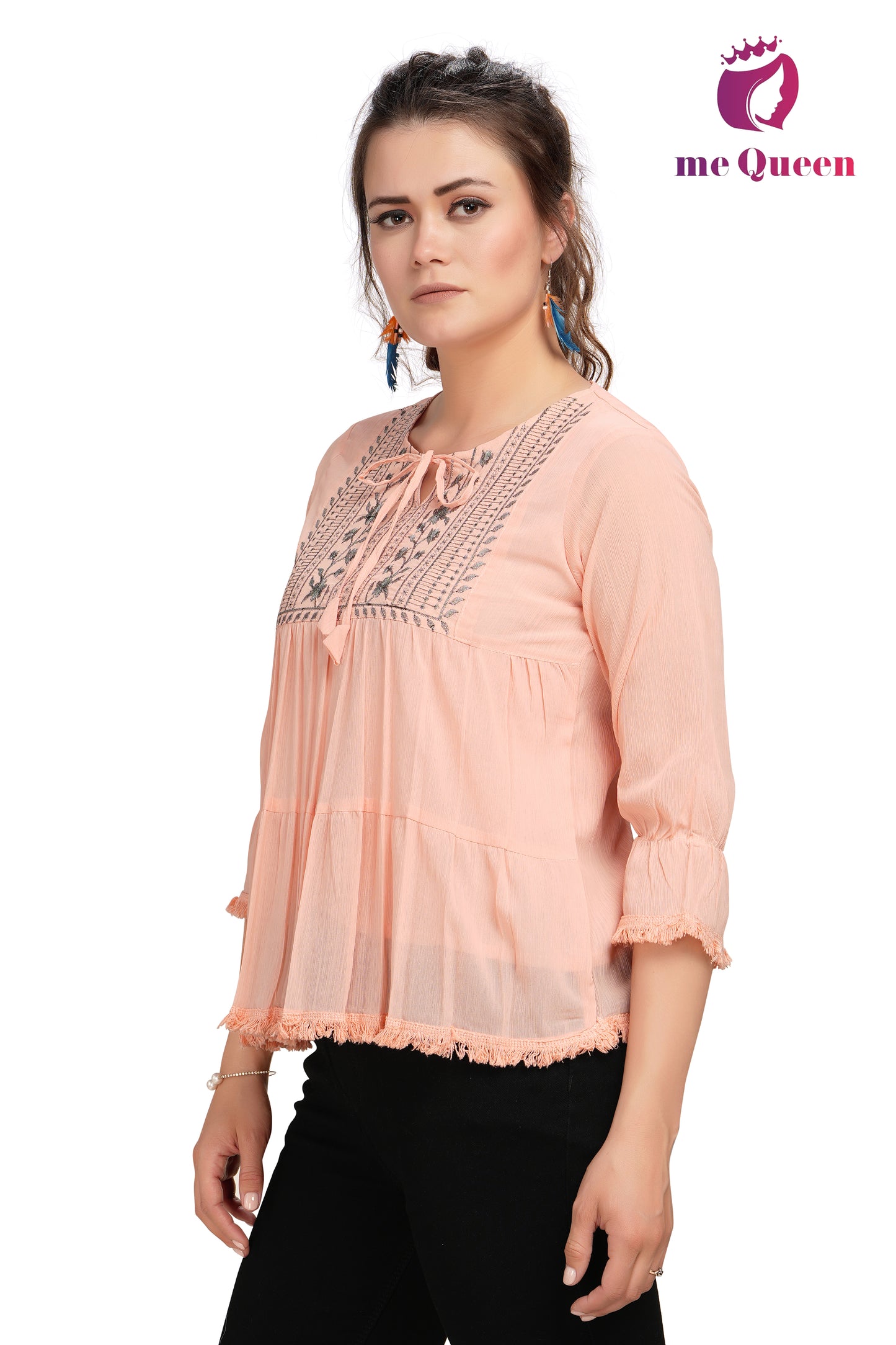 MeQueen Party Embroidered Women Pink Top