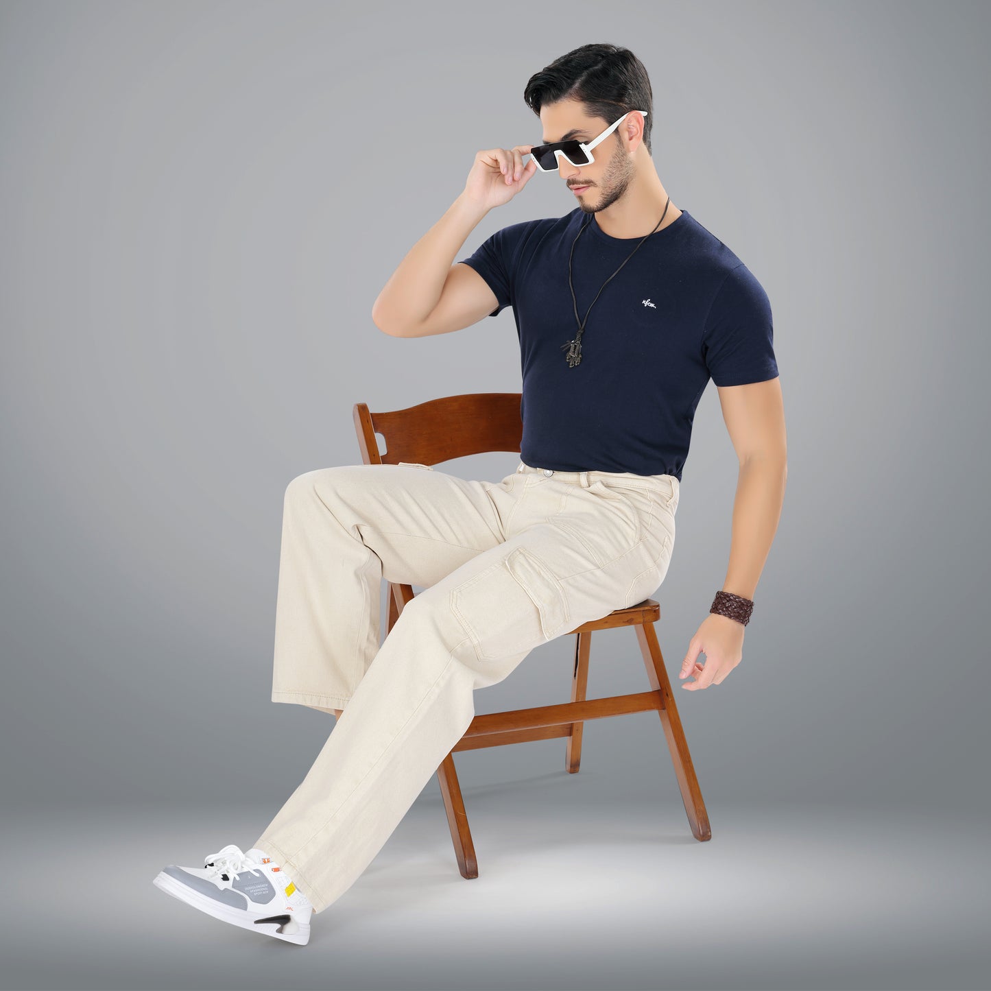 MQ Denim Men's Straight Leg 6-Pocket Mid Rise Cargo Jeans, Non-Stretchable and Pure Cotton Denim. Trendy and Comfortable Casual Wear.