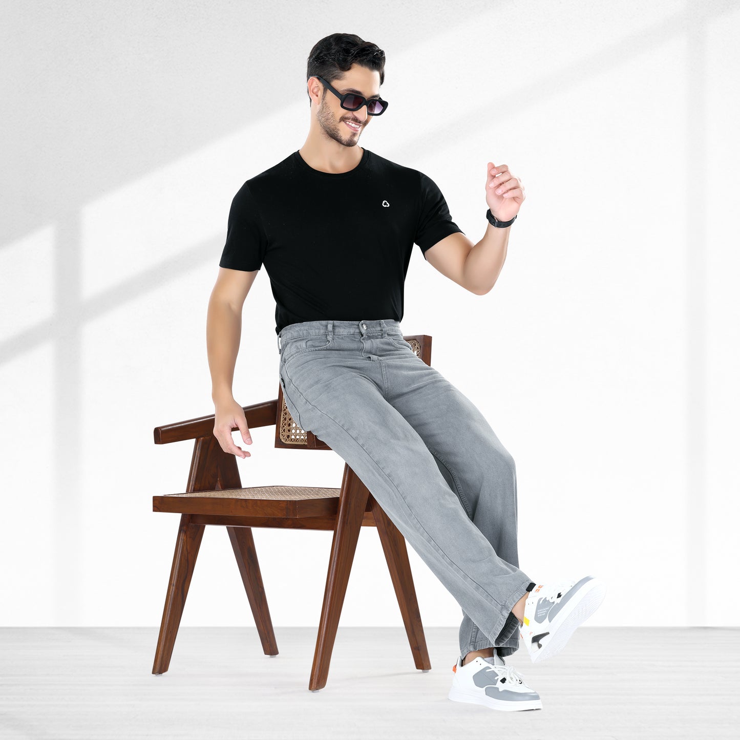 MQ Denim Men's Wide Leg Mid Rise Grey Cargo Jeans, Non-Stretchable and Pure Cotton Denim. Trendy and Comfortable Casual Wear.