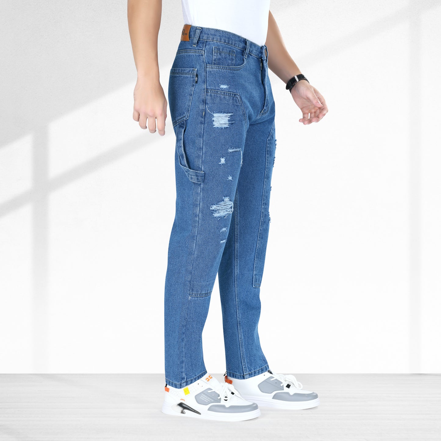 MQ Denim Straight Fit Non Stretchable Relaxed Mid Rise Stylish Blue Distressed Men's Jeans - Available in Variety of Colour