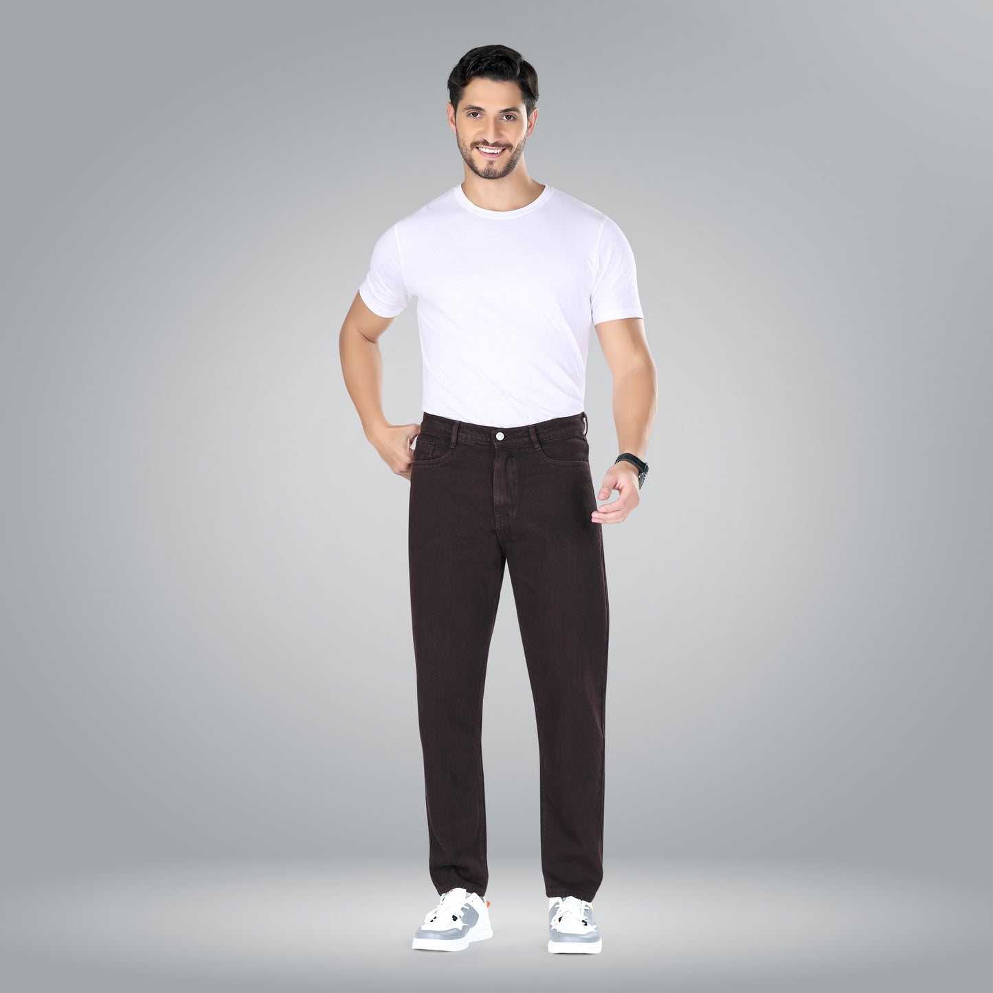 MQ Denim Men's Brown Straight Fit Stylish Non Stretch Mid Rise Pure Cotton Crafted with Premium Fabric Relaxed Jeans Available in Variety of Colour