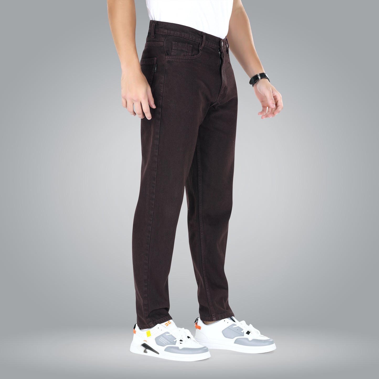 MQ Denim Men's Brown Straight Fit Stylish Non Stretch Mid Rise Pure Cotton Crafted with Premium Fabric Relaxed Jeans Available in Variety of Colour