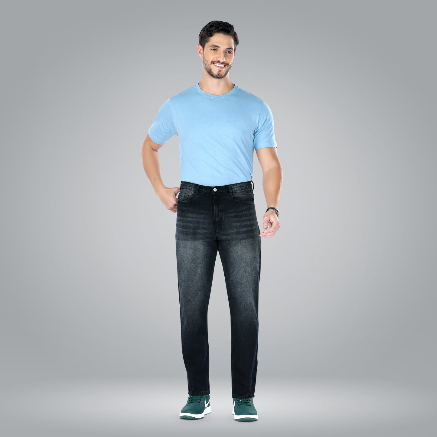 MQ Denim Non Stretchable Black Mid Rise Cotton Simple Style Timeless Casual wear Men Jeans