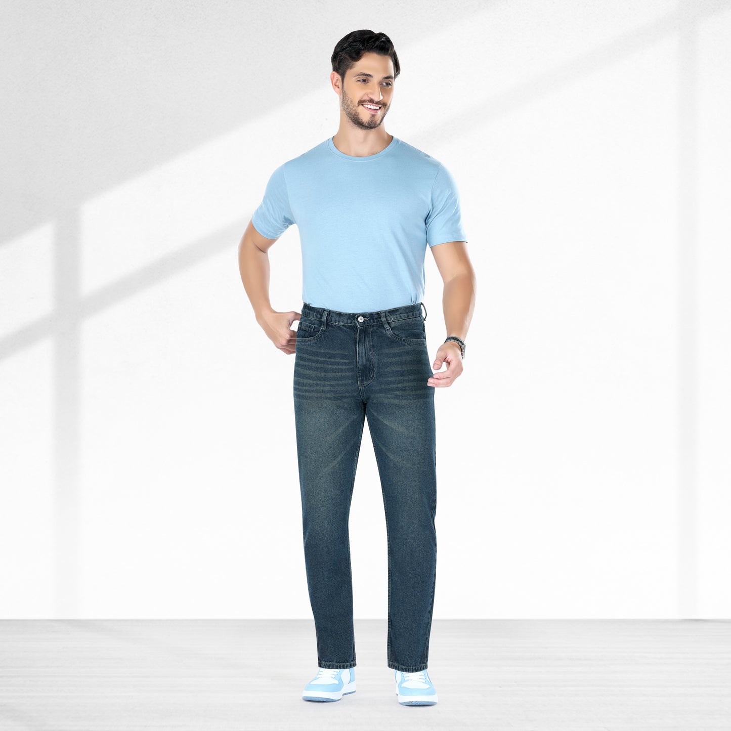 MQ Denim Non Stretchable Dark Blue Mid Rise Cotton Simple Style Timeless Casual wear Men Jeans
