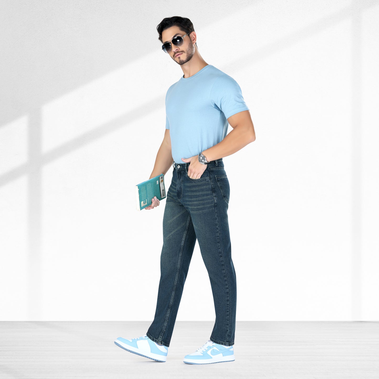 MQ Denim Non Stretchable Dark Blue Mid Rise Cotton Simple Style Timeless Casual wear Men Jeans