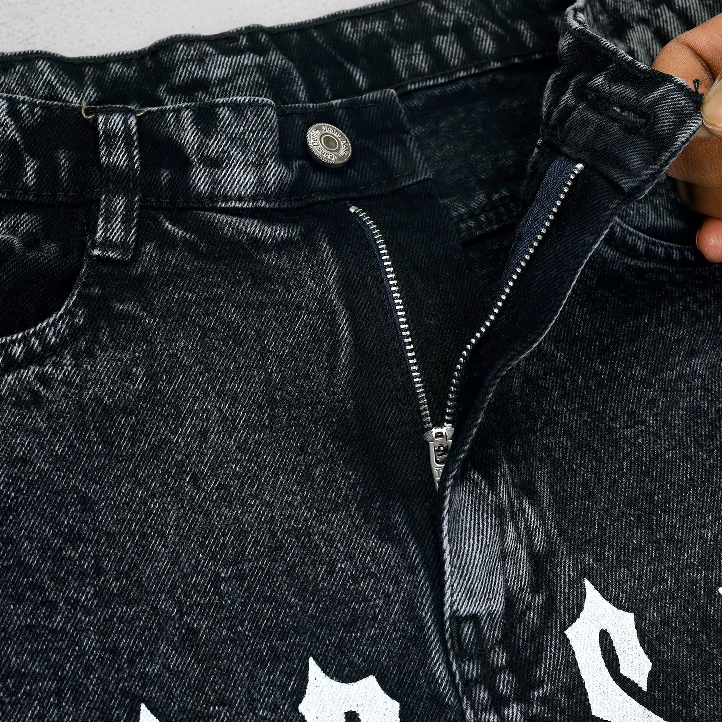 MQ Denim Pure Cotton Non-Stretchable Straight Fit Black Mid Rise Stylish Modern Printed Casual Men's Jeans