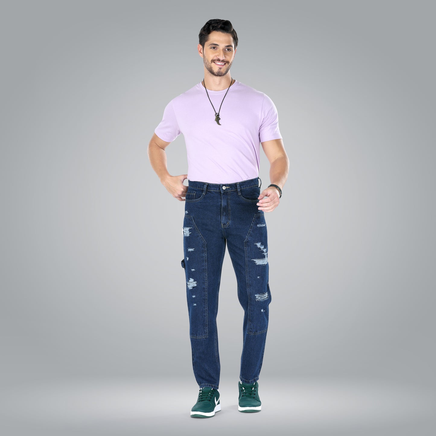 MQ Denim Straight Fit Non Stretchable Relaxed Mid Rise Stylish Dark Blue Distressed Men's Jeans - Available in Variety of Colour