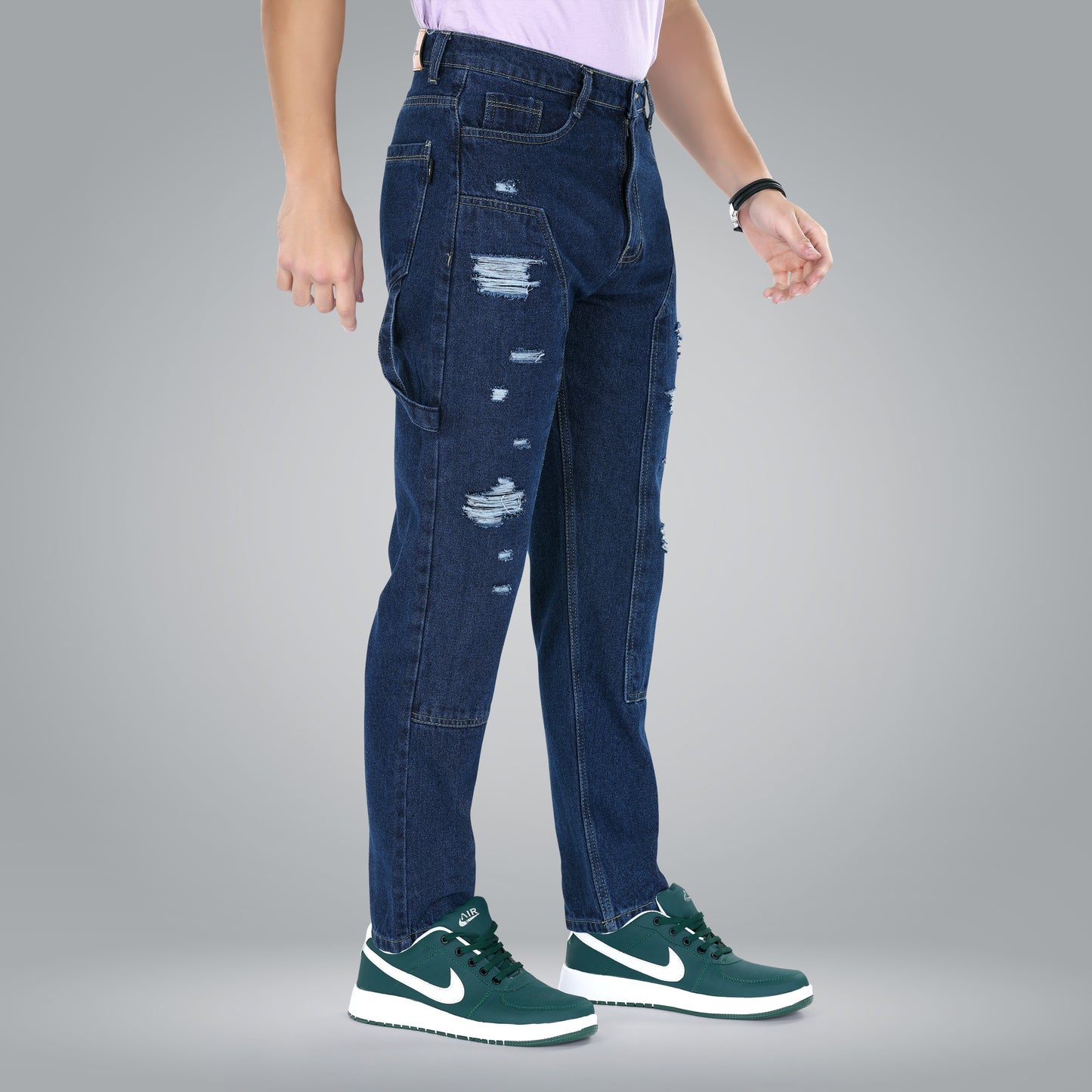 MQ Denim Straight Fit Non Stretchable Relaxed Mid Rise Stylish Dark Blue Distressed Men's Jeans - Available in Variety of Colour