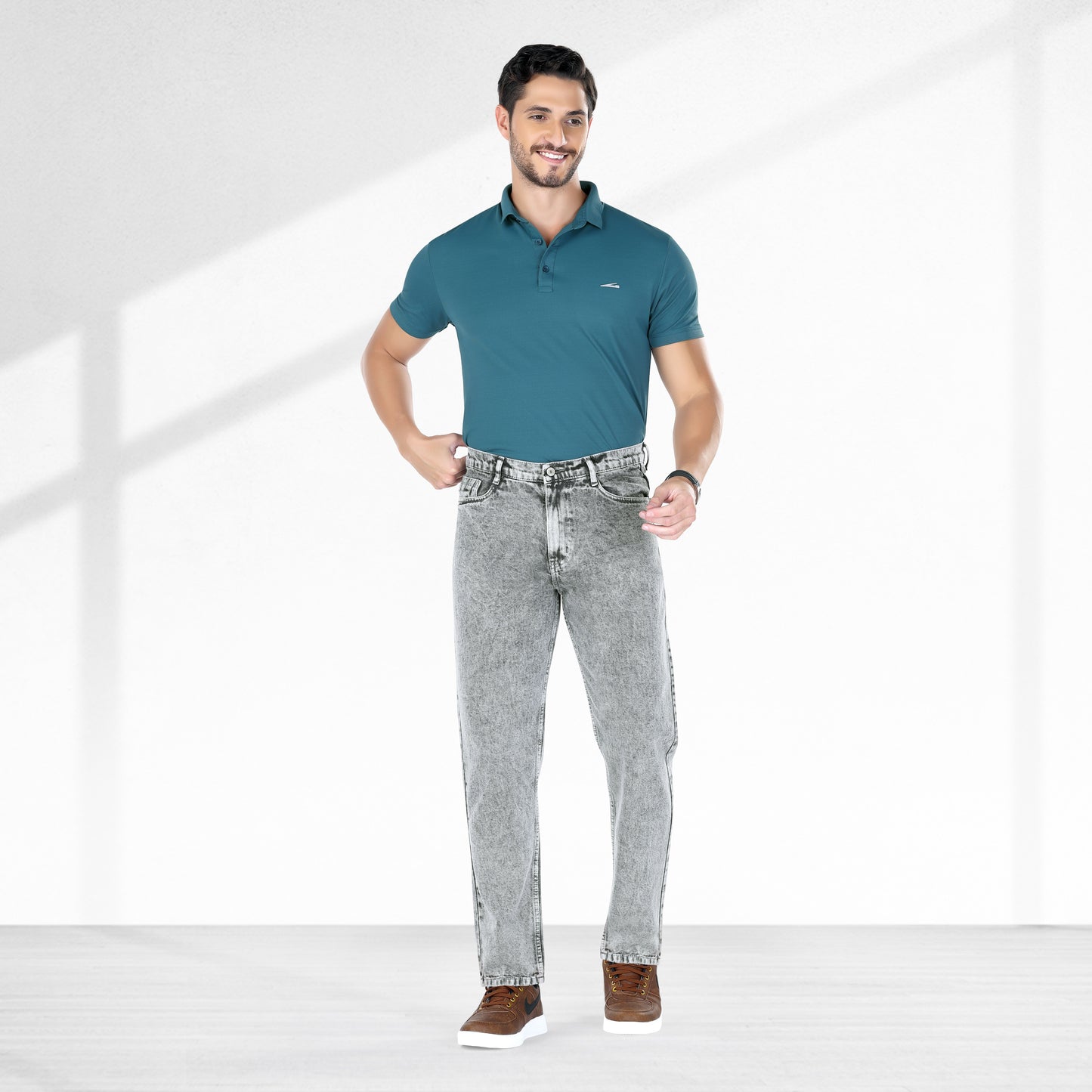 MQ Denim Grey Ballblast Straight Fit Stylish Non Stretch Mid Rise Pure Cotton Crafted with Premium Fabric Relaxed Jeans Available in Variety of Colour